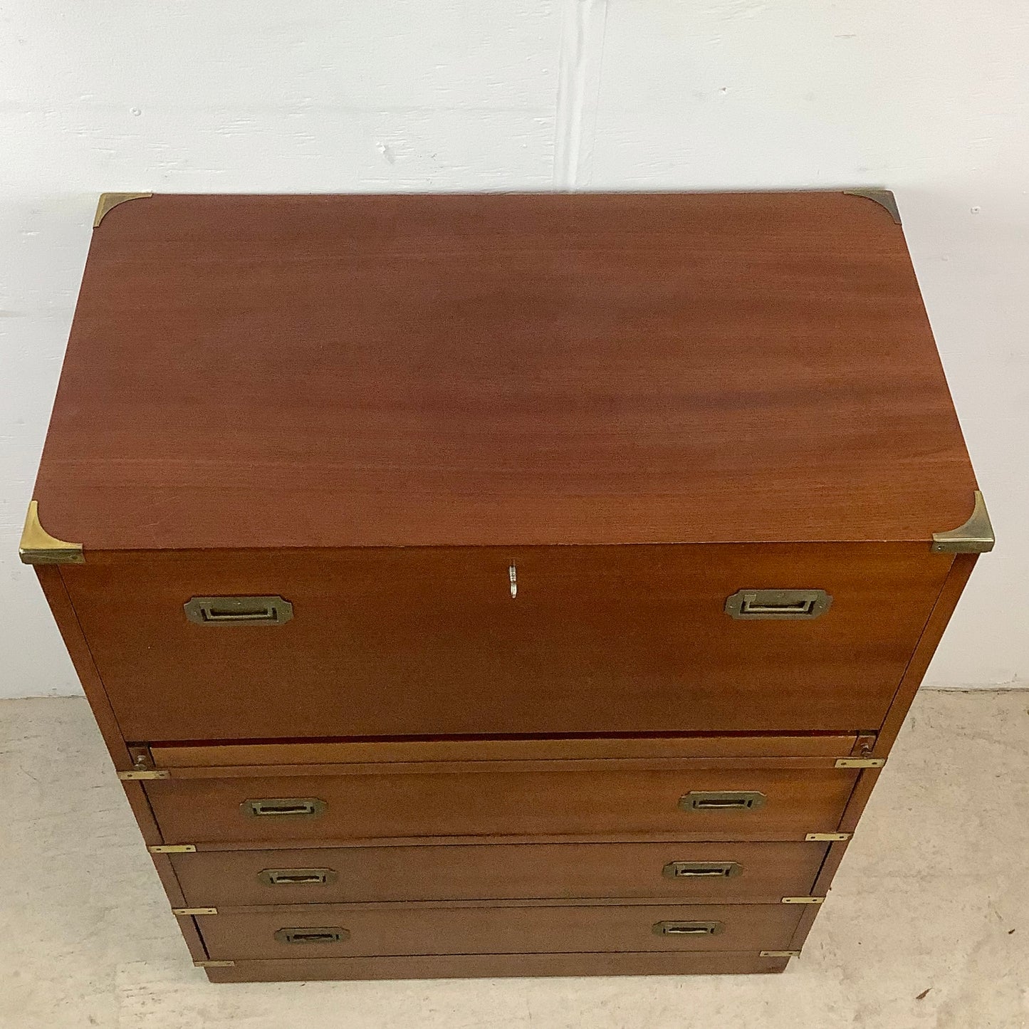 Vintage Campaign Dresser With Drop Front Desk by Doherty