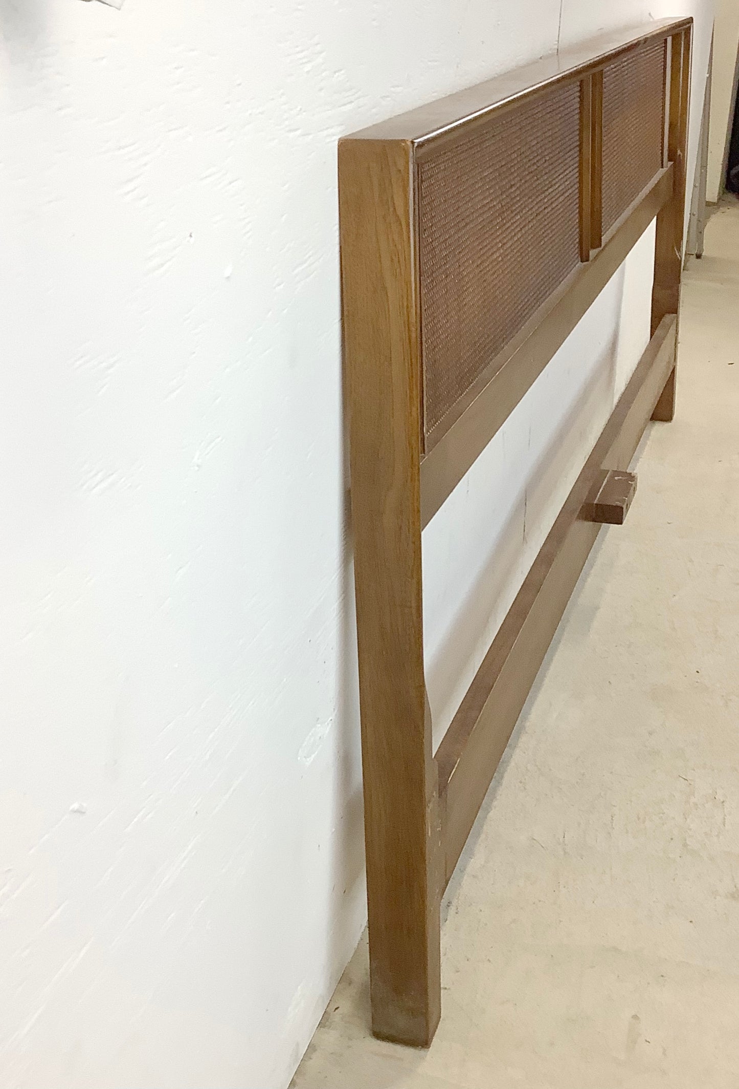 Mid-Century Walnut and Cane Headboard- King Size