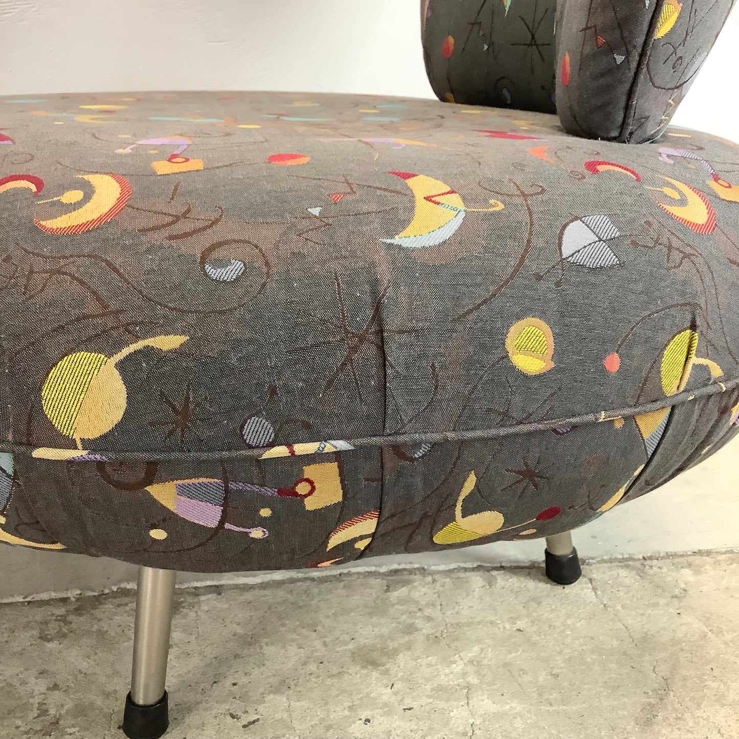 Pair Modern Swivel Disc Chairs With Ottoman