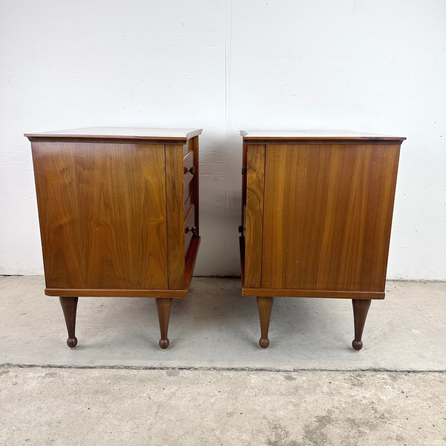 Mid-Century Two Drawer Nightstands with Drumstick Legs