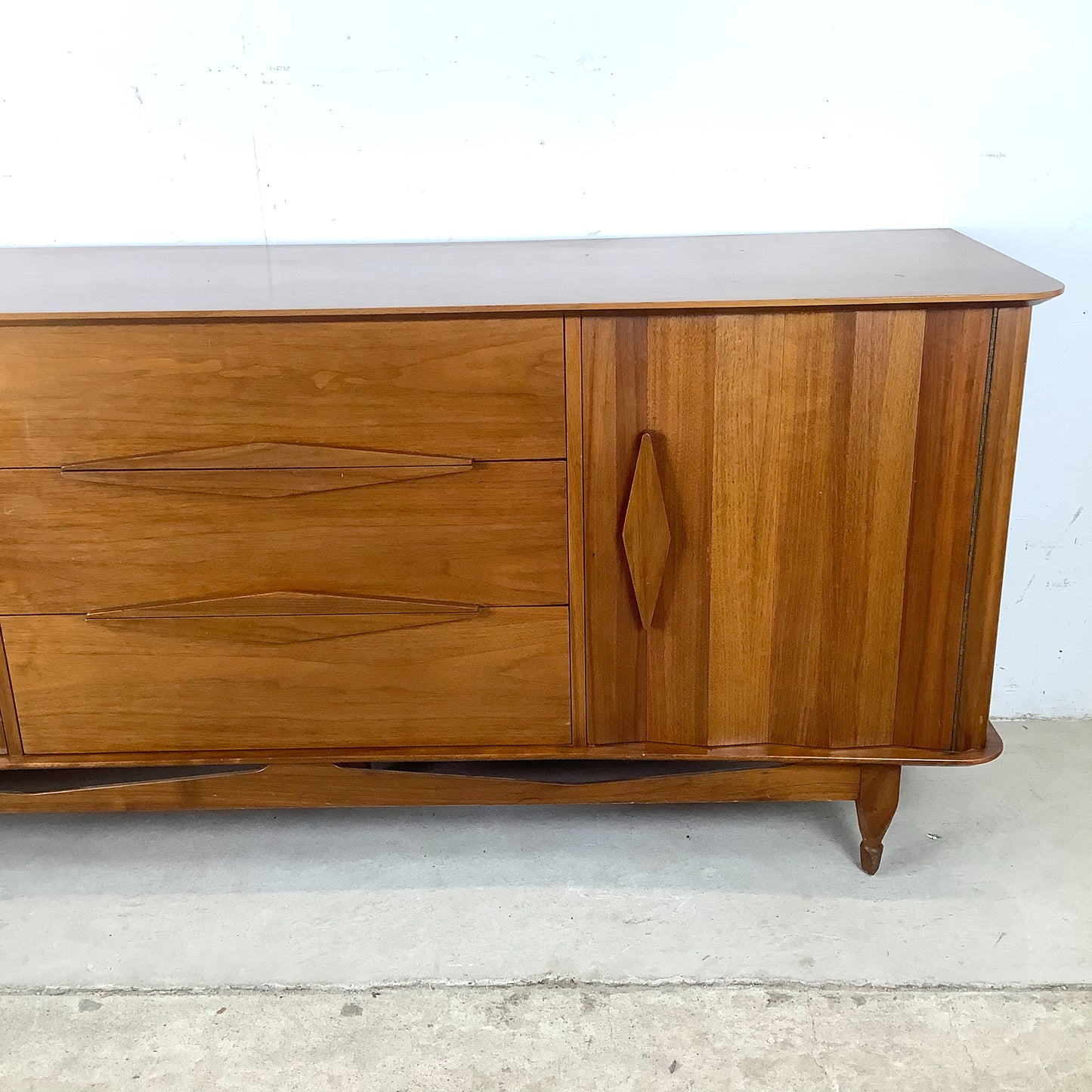 Mid-Century Modern Walnut Dresser and Mirror Set