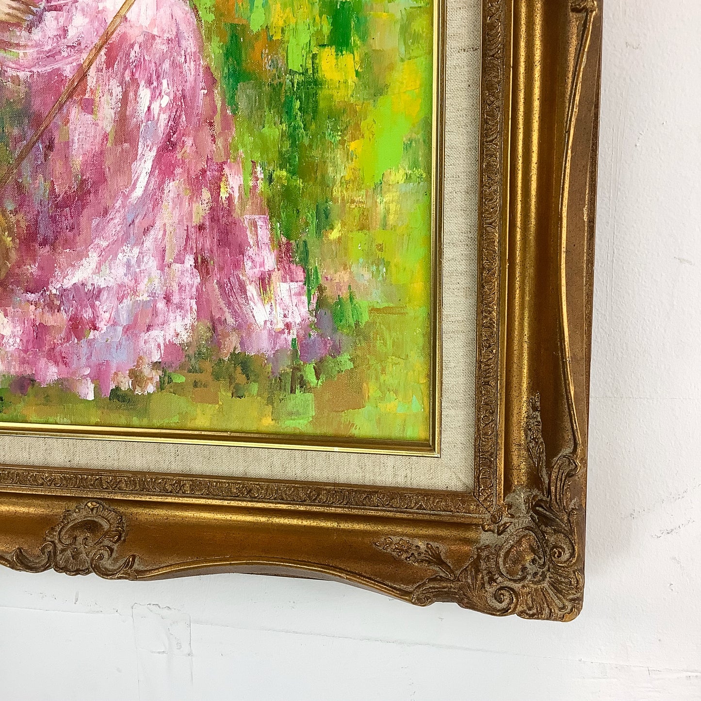 Original Vintage Oil by Karin Schaefers – Woman in Pink Kimono