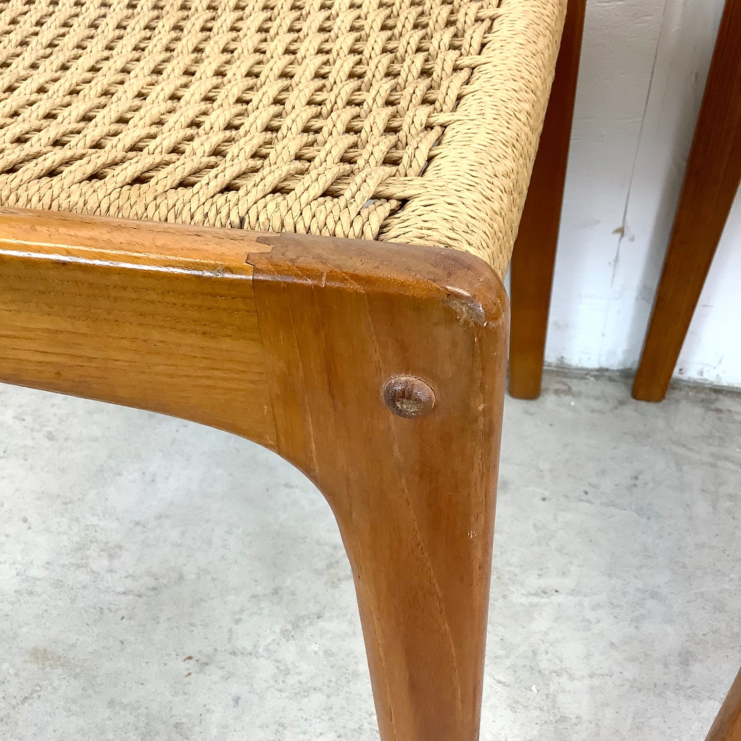 Vintage Teak DIning Chairs with Rope Seats- pair