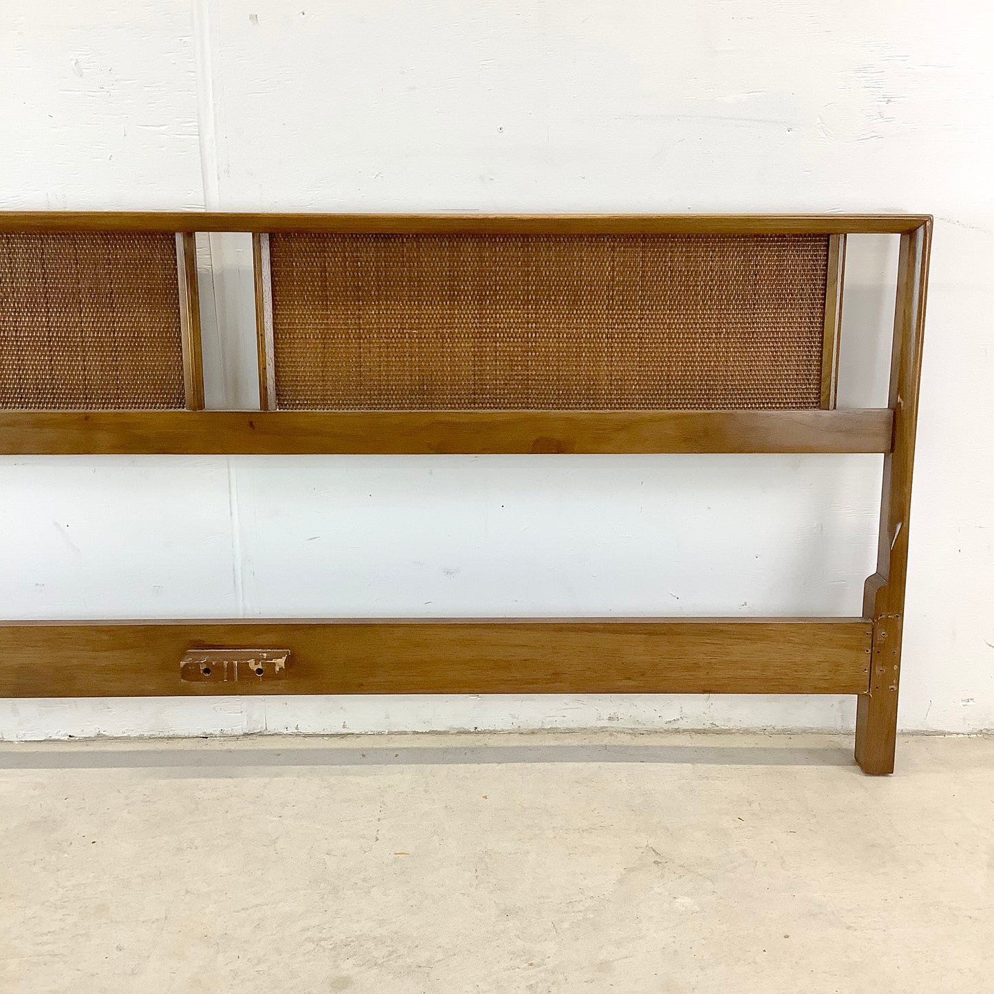 Mid-Century Walnut and Cane Headboard- King Size