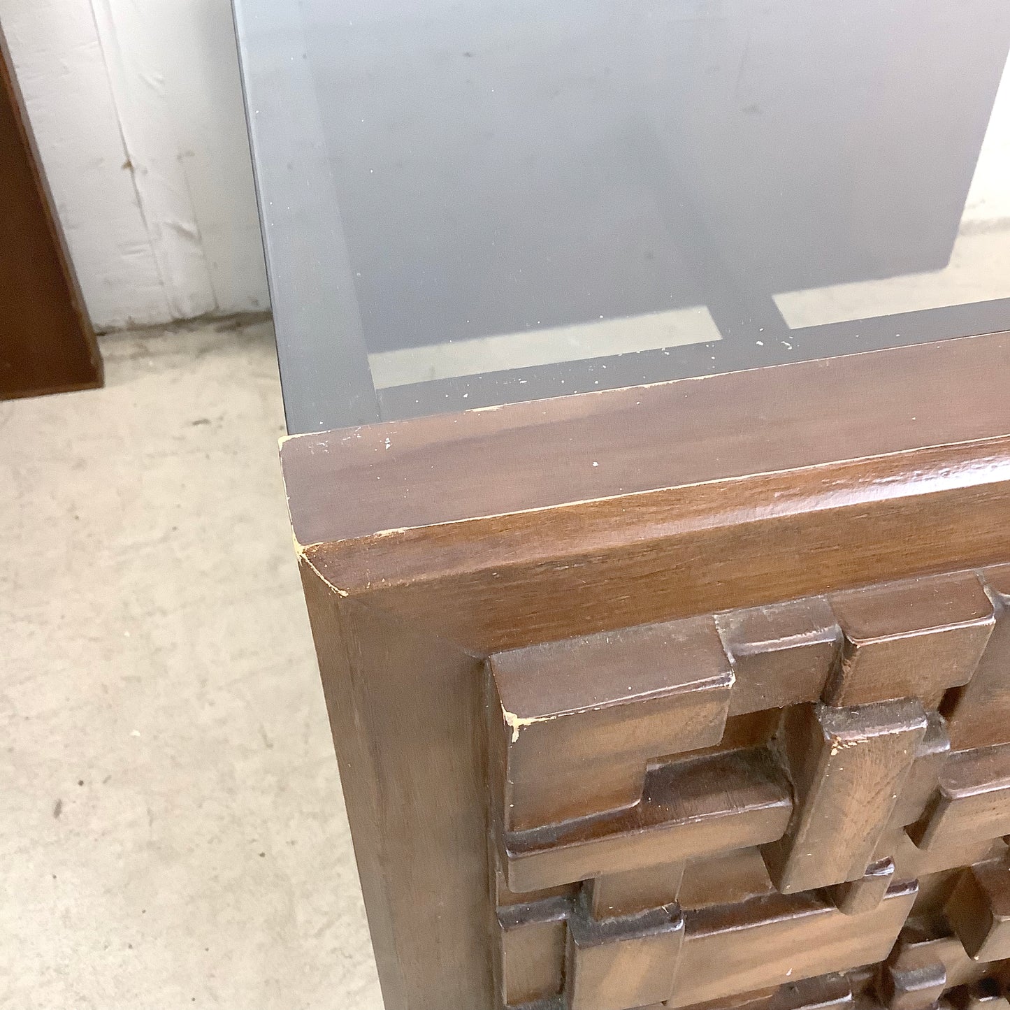 Pair Brutalist Modern Glass Top End Tables