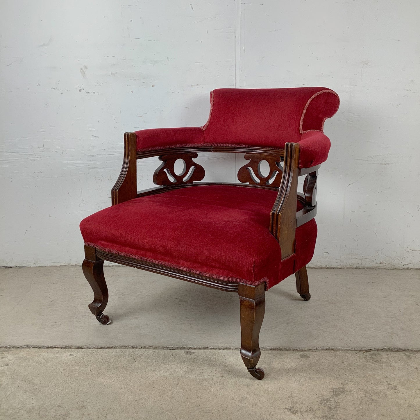Empire Revival Upholstered Armchair in Red Velvet
