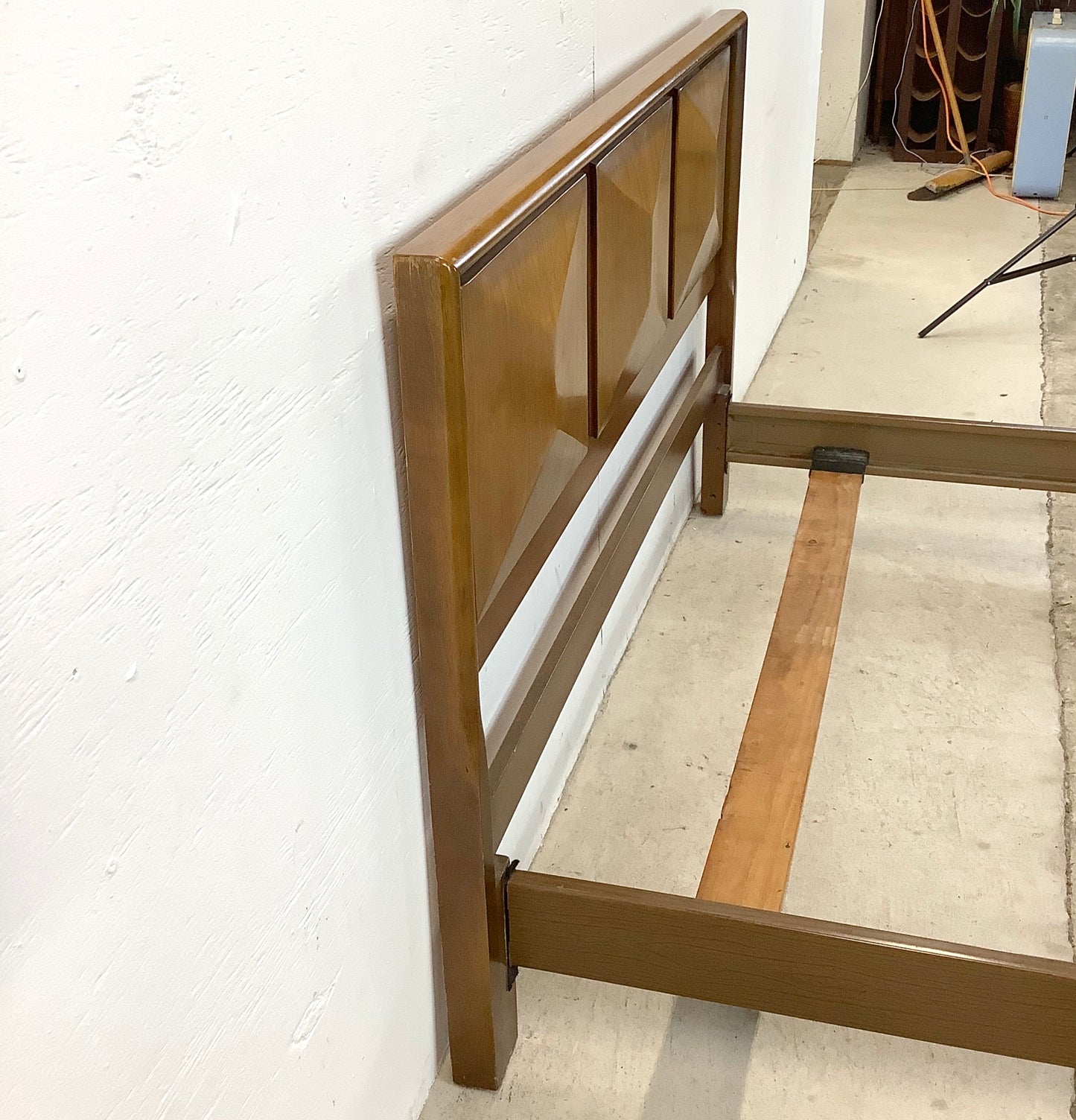 Mid-Century Walnut Diamond Front Bed Frame- Full