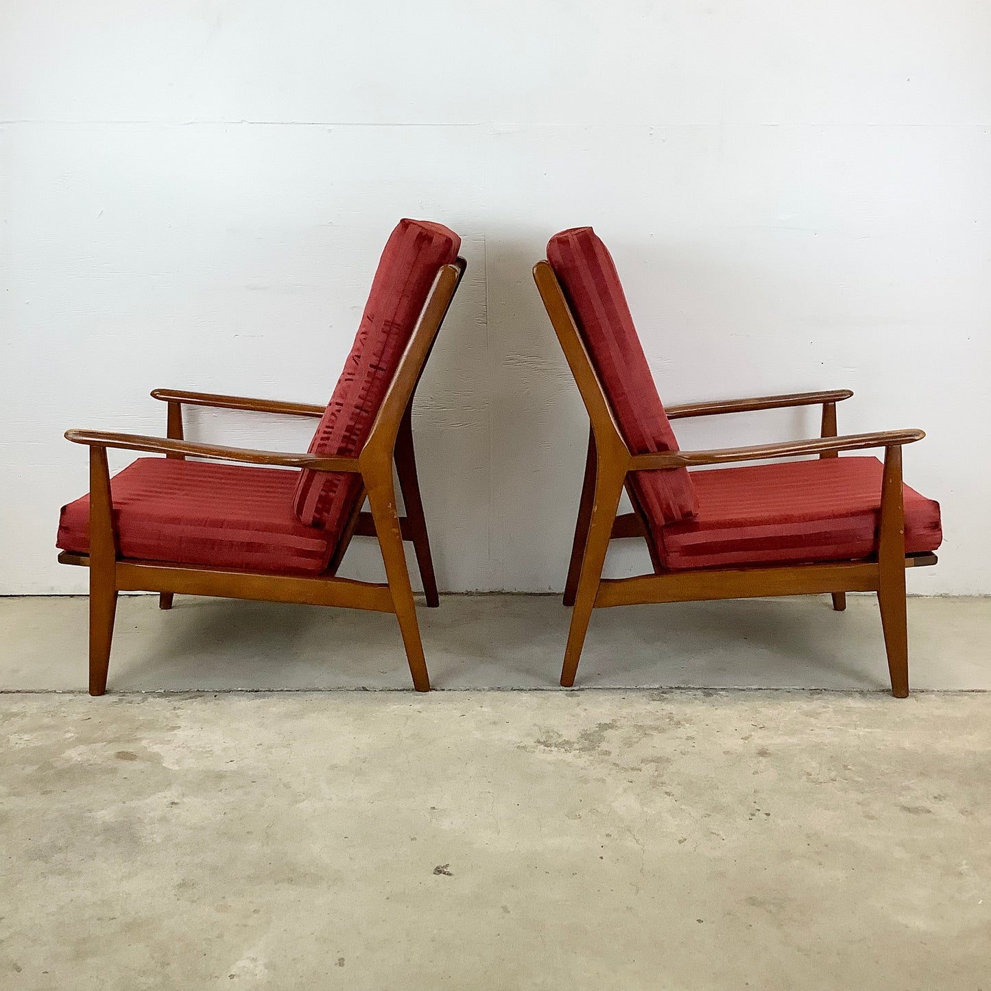 Pair Mid-Century Walnut Frame Lounge Chairs