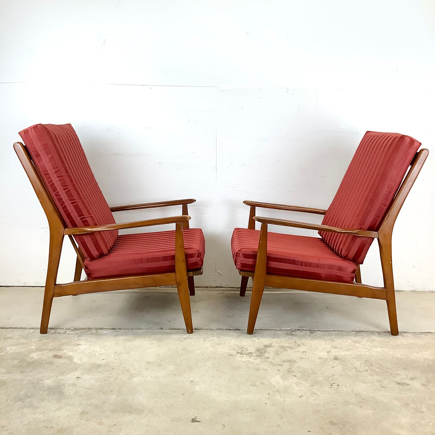 Pair Mid-Century Walnut Frame Lounge Chairs