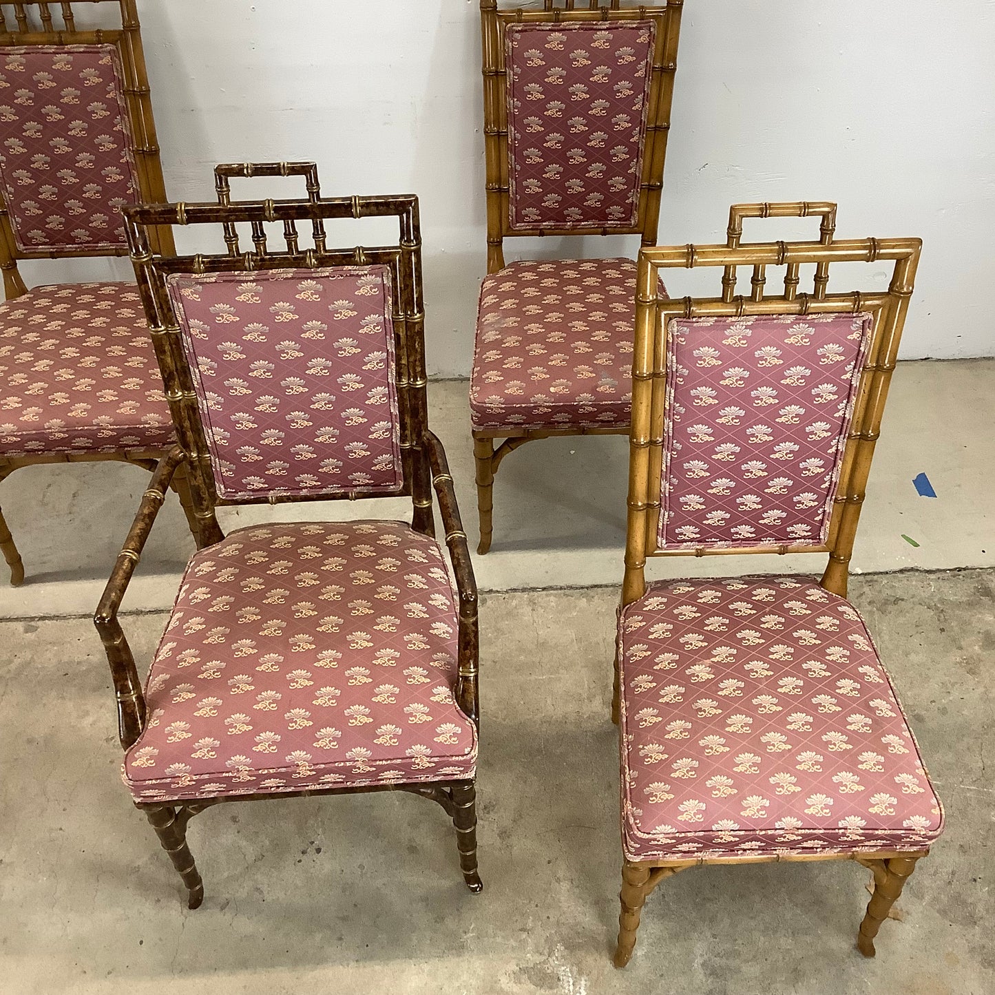 Vintage Regency Faux Bamboo Dining Chairs- set of Six