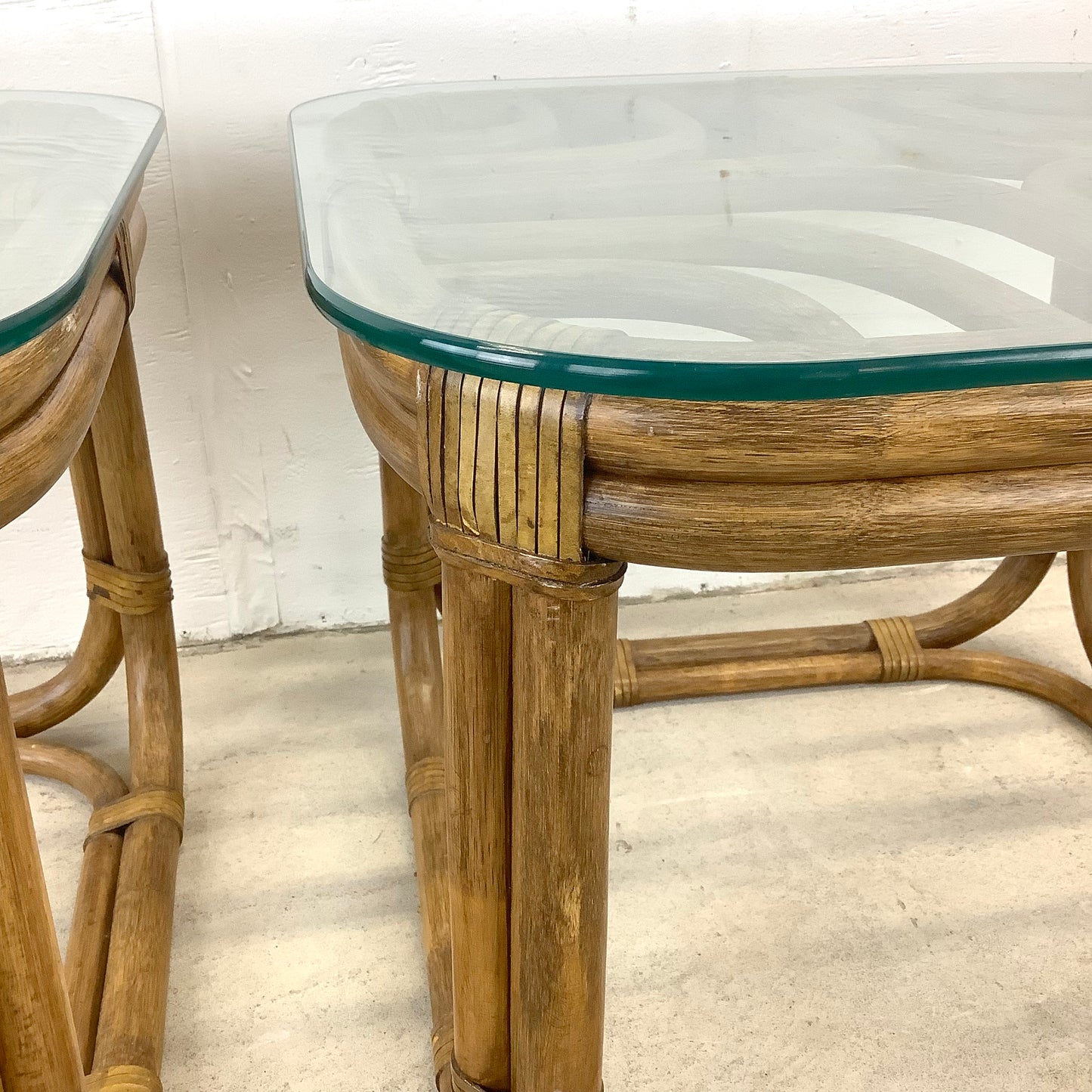 Pair Vintage Rattan End Tables