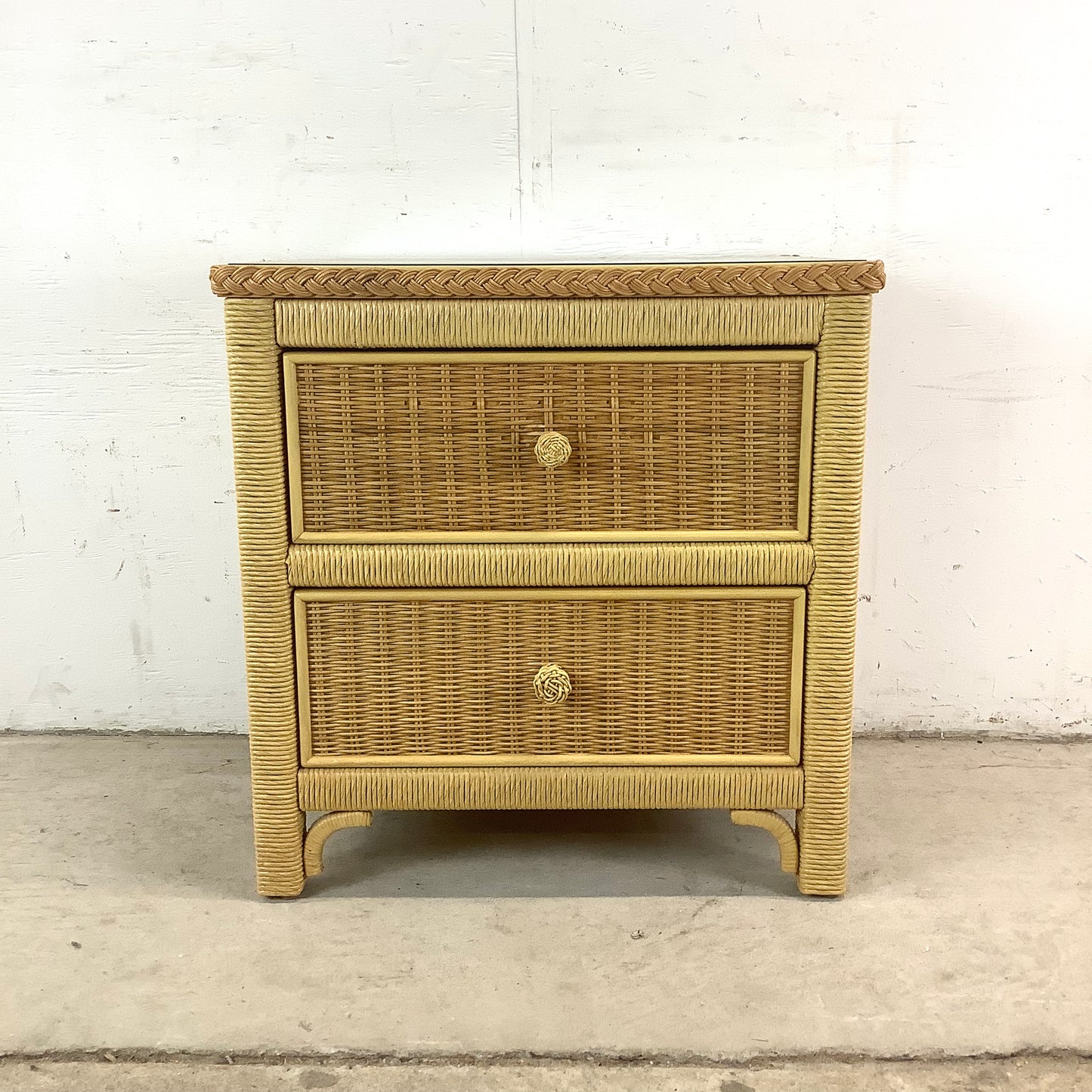 Vintage "Wicker" Two Drawer Nightstand by Henry Link