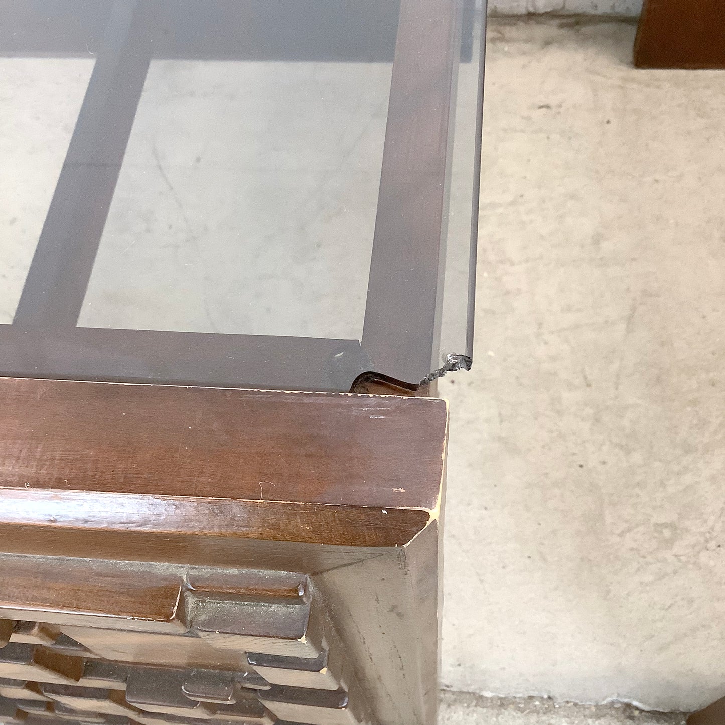Pair Brutalist Modern Glass Top End Tables