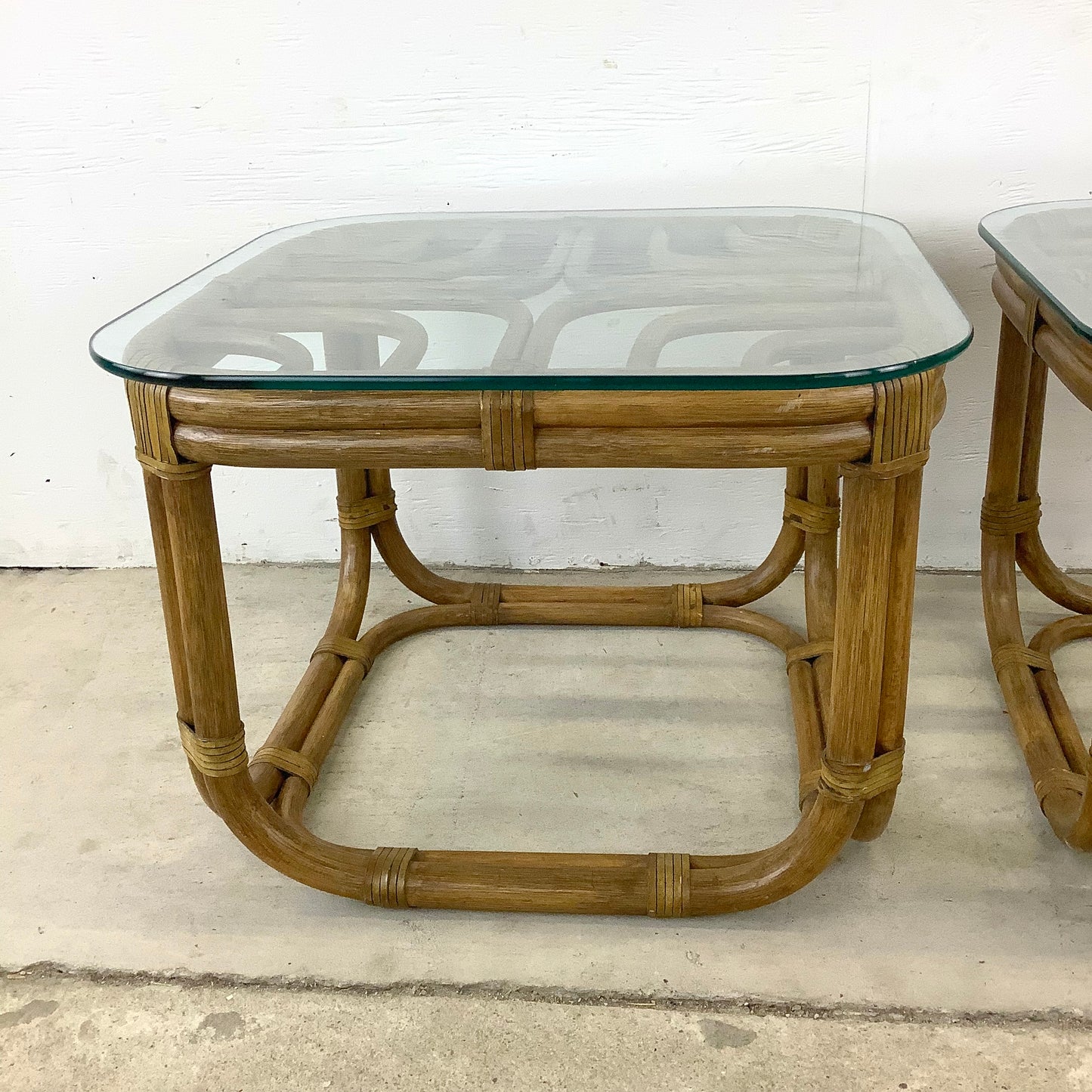 Pair Vintage Rattan End Tables