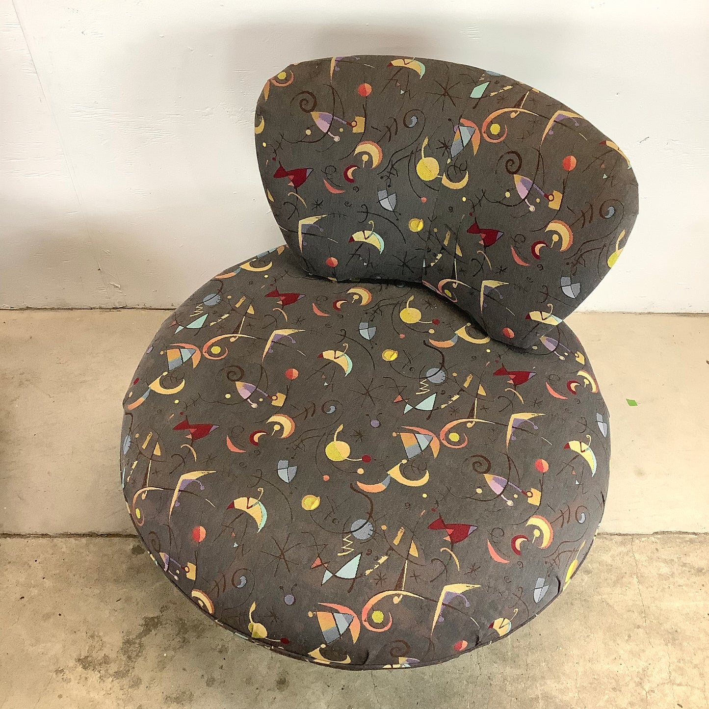 Pair Modern Swivel Disc Chairs With Ottoman