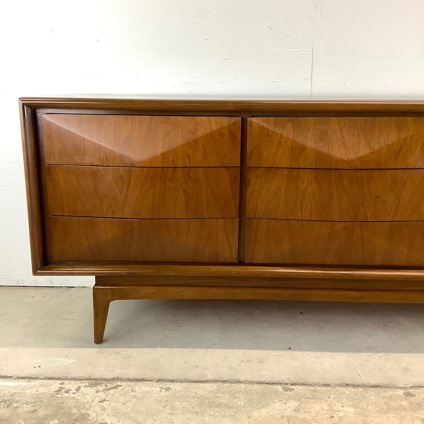 MCM Walnut Diamond Front Dresser by United Furniture