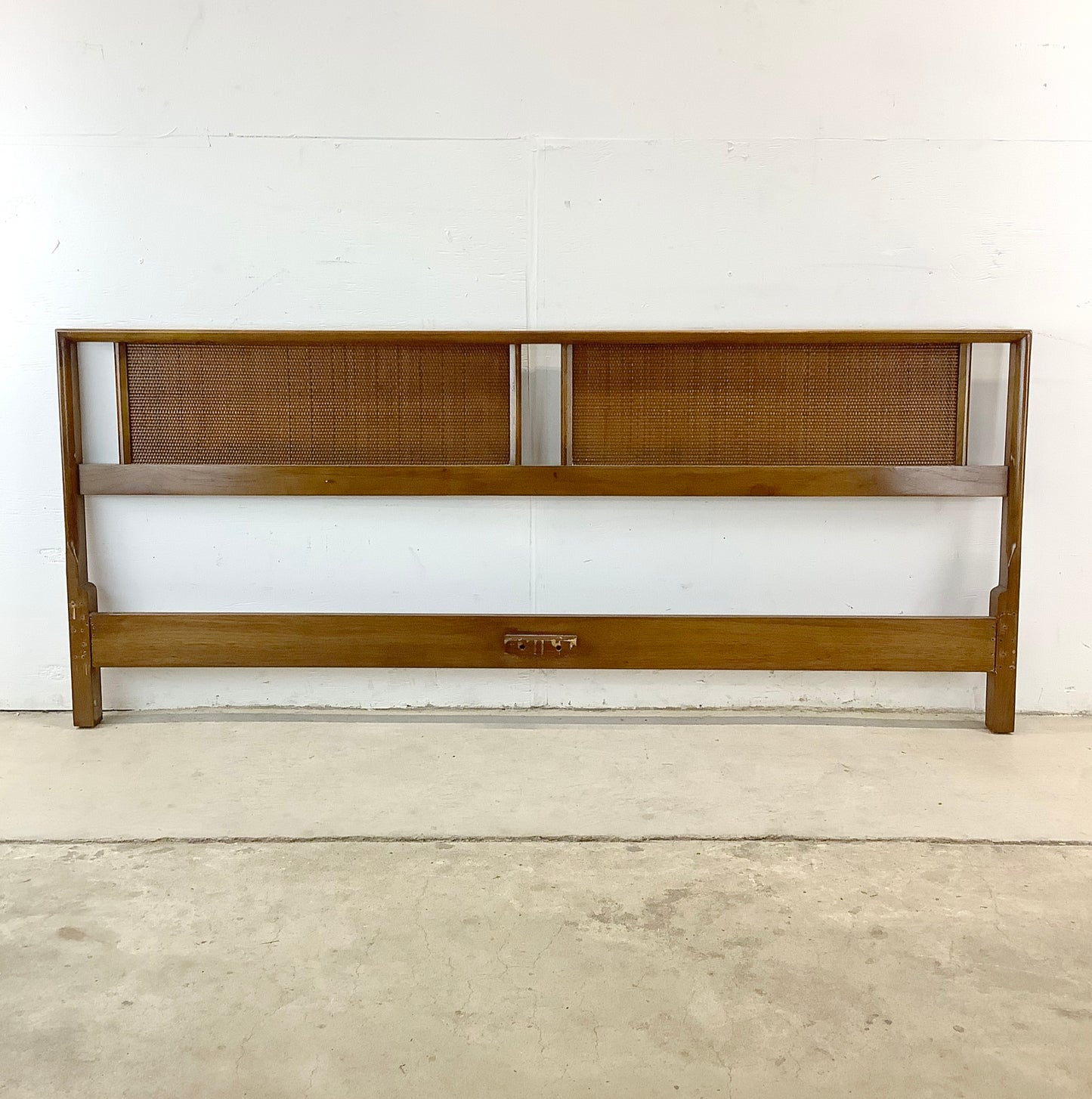 Mid-Century Walnut and Cane Headboard- King Size