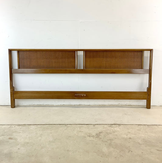 Mid-Century Walnut and Cane Headboard- King Size
