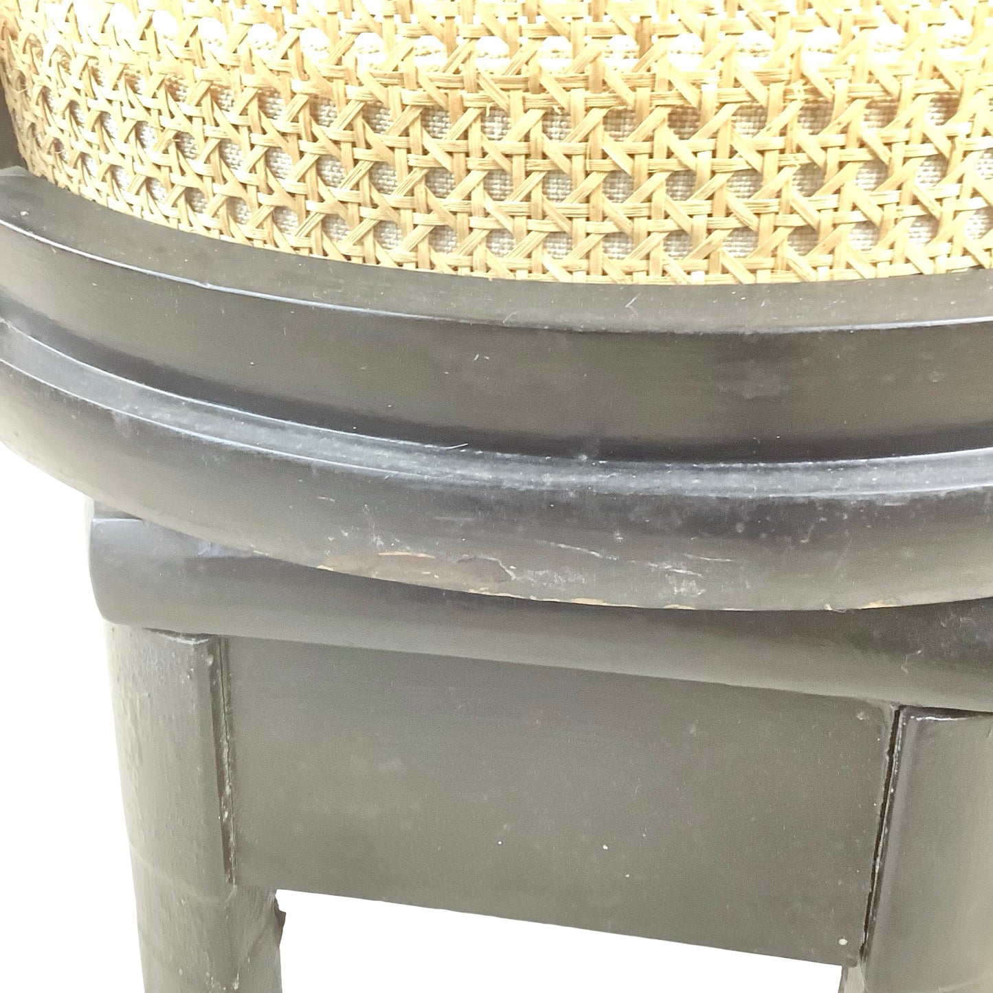 Vintage Black Lacquer Cane Swivel Chair