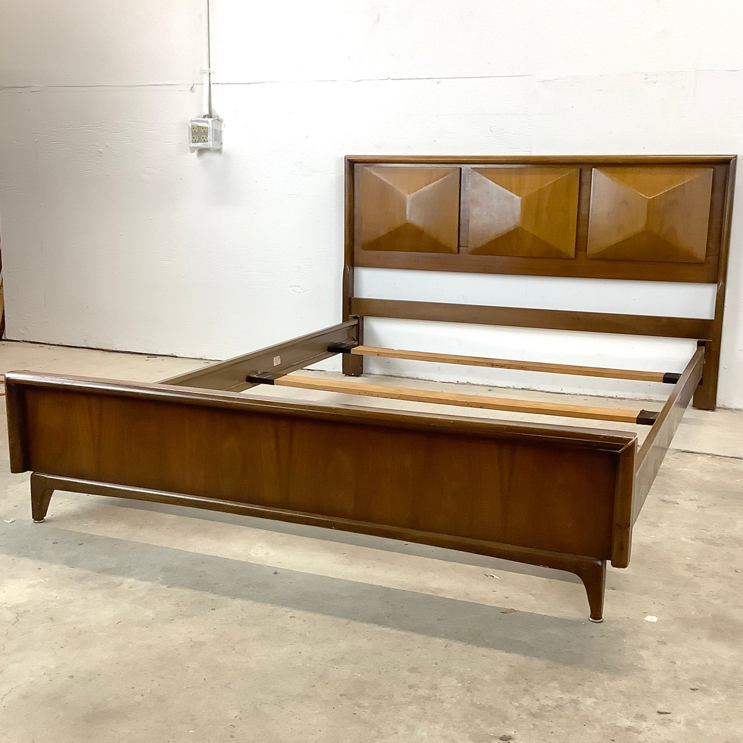 Mid-Century Walnut Diamond Front Bed Frame- Full