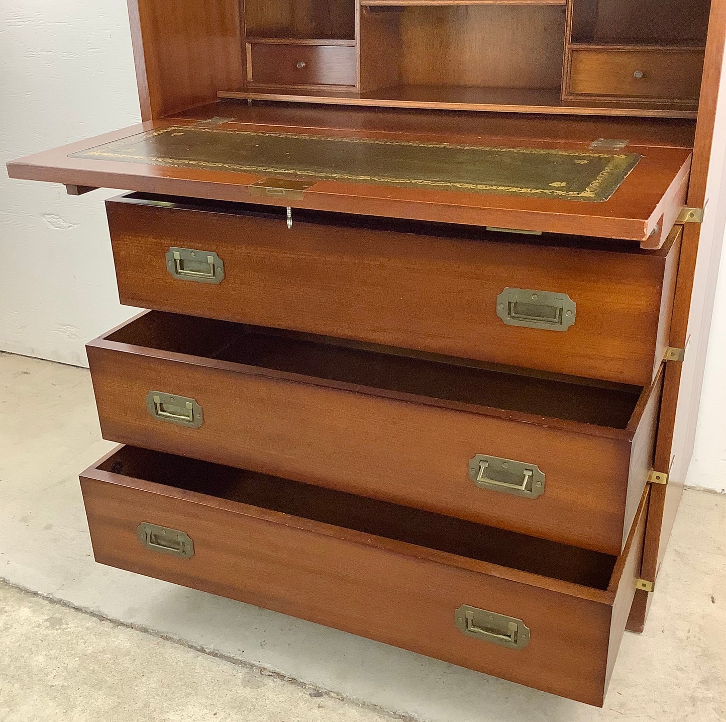 Vintage Campaign Dresser With Drop Front Desk by Doherty