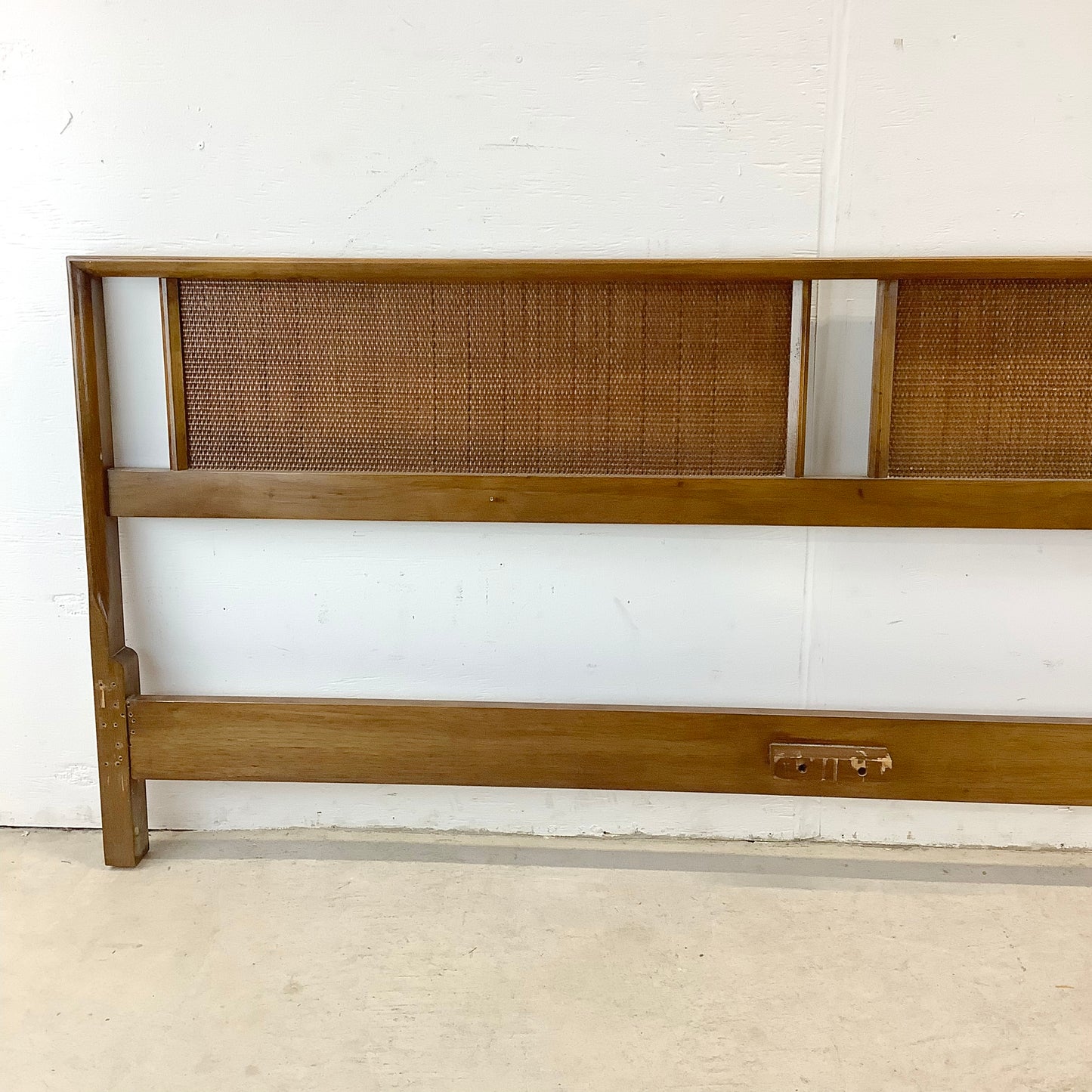 Mid-Century Walnut and Cane Headboard- King Size