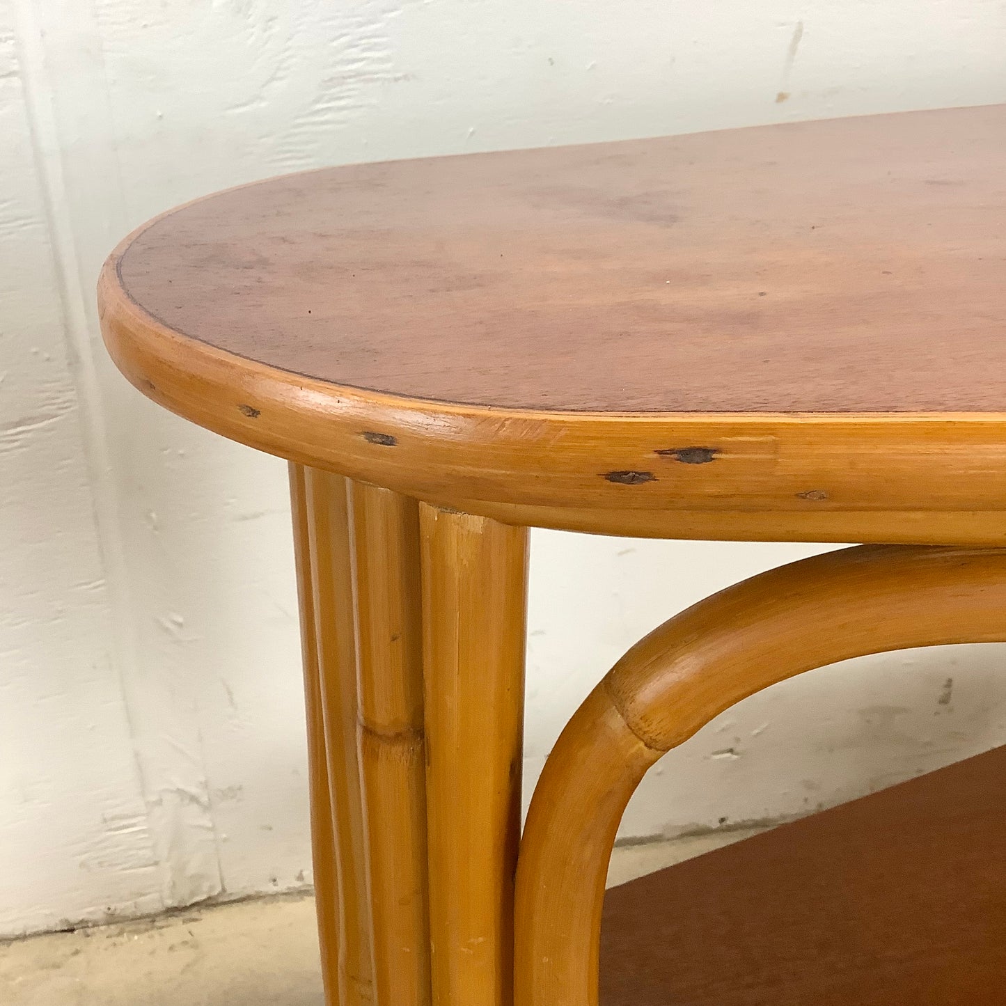 Pair Paul Frankl Style Rattan Wedge End Tables