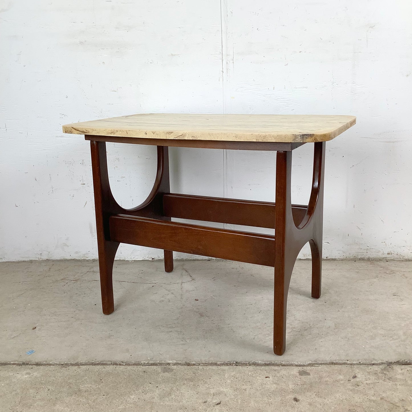 Mid-Century Organic Modern End Table With Stone Top