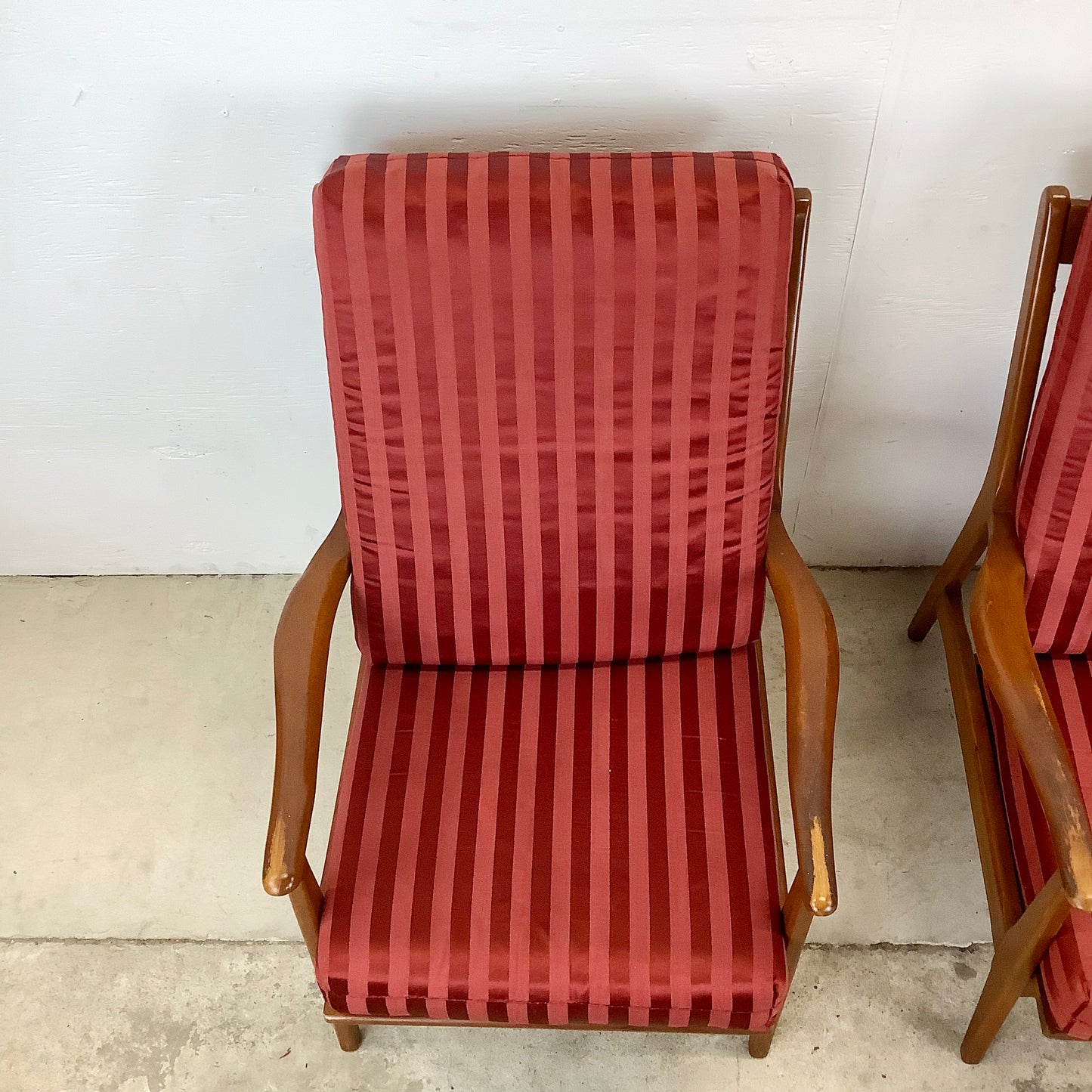 Pair Mid-Century Walnut Frame Lounge Chairs