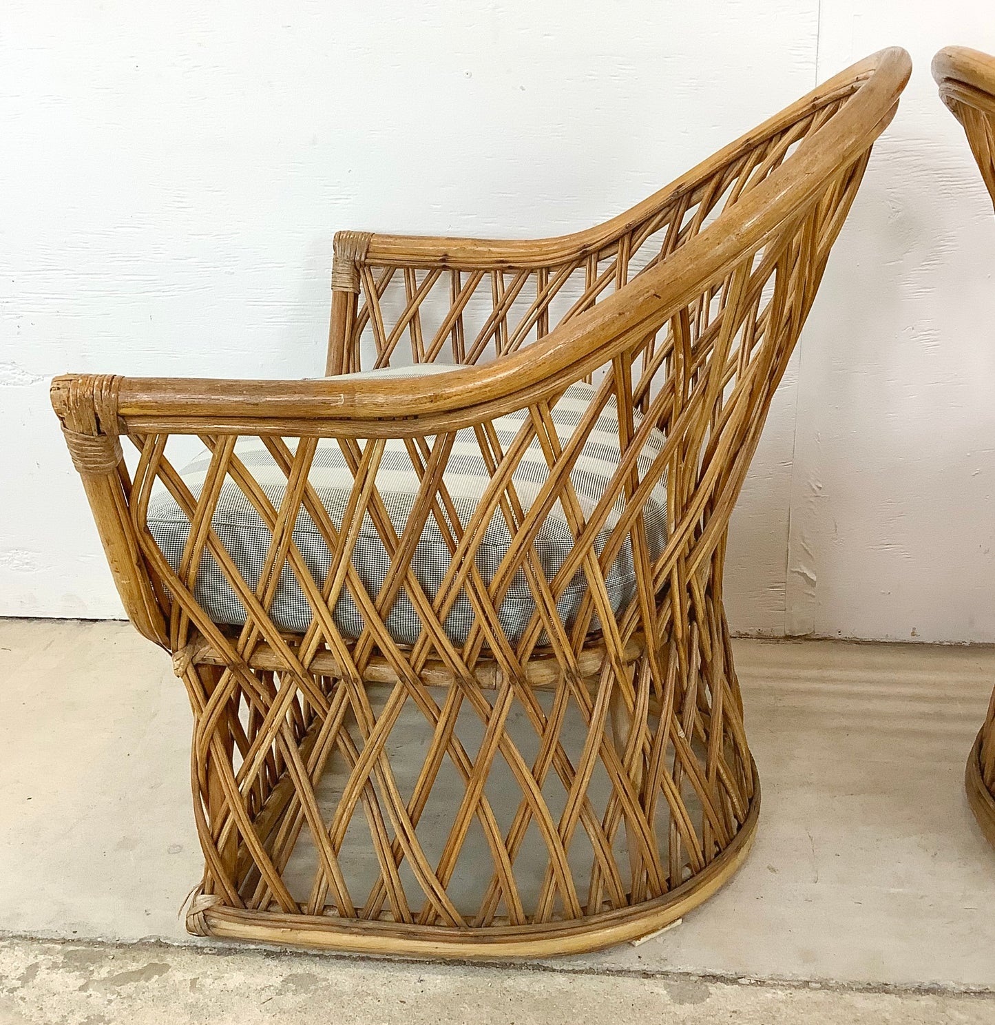 Vintage Split Reed Coastal Accent Chairs