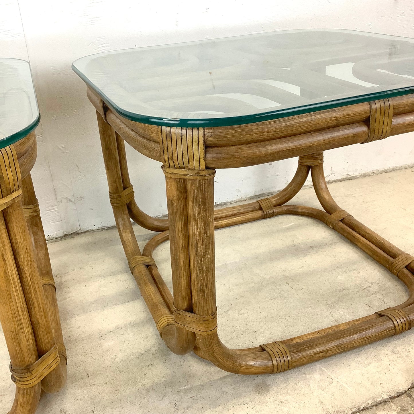 Pair Vintage Rattan End Tables