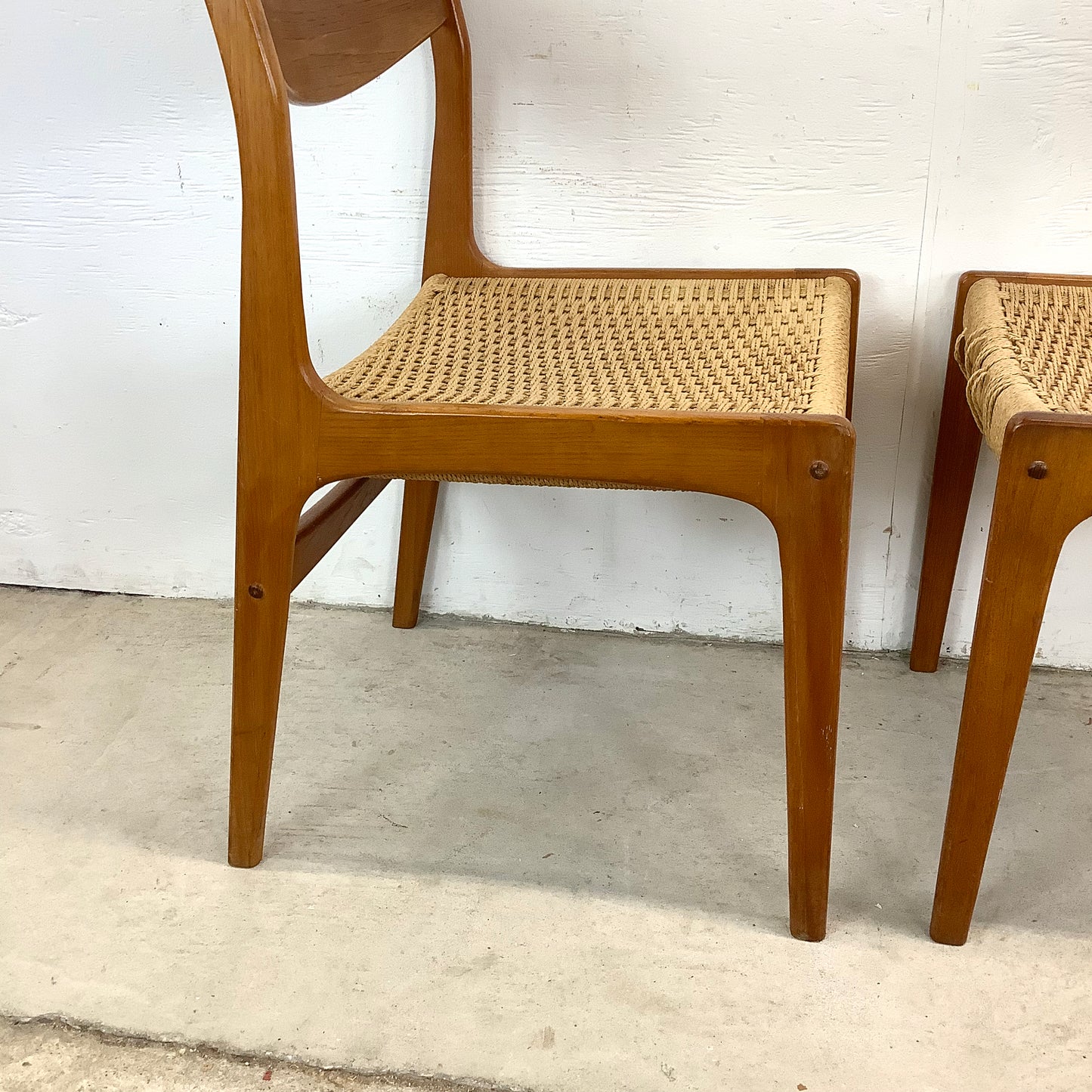 Vintage Teak DIning Chairs with Rope Seats- pair