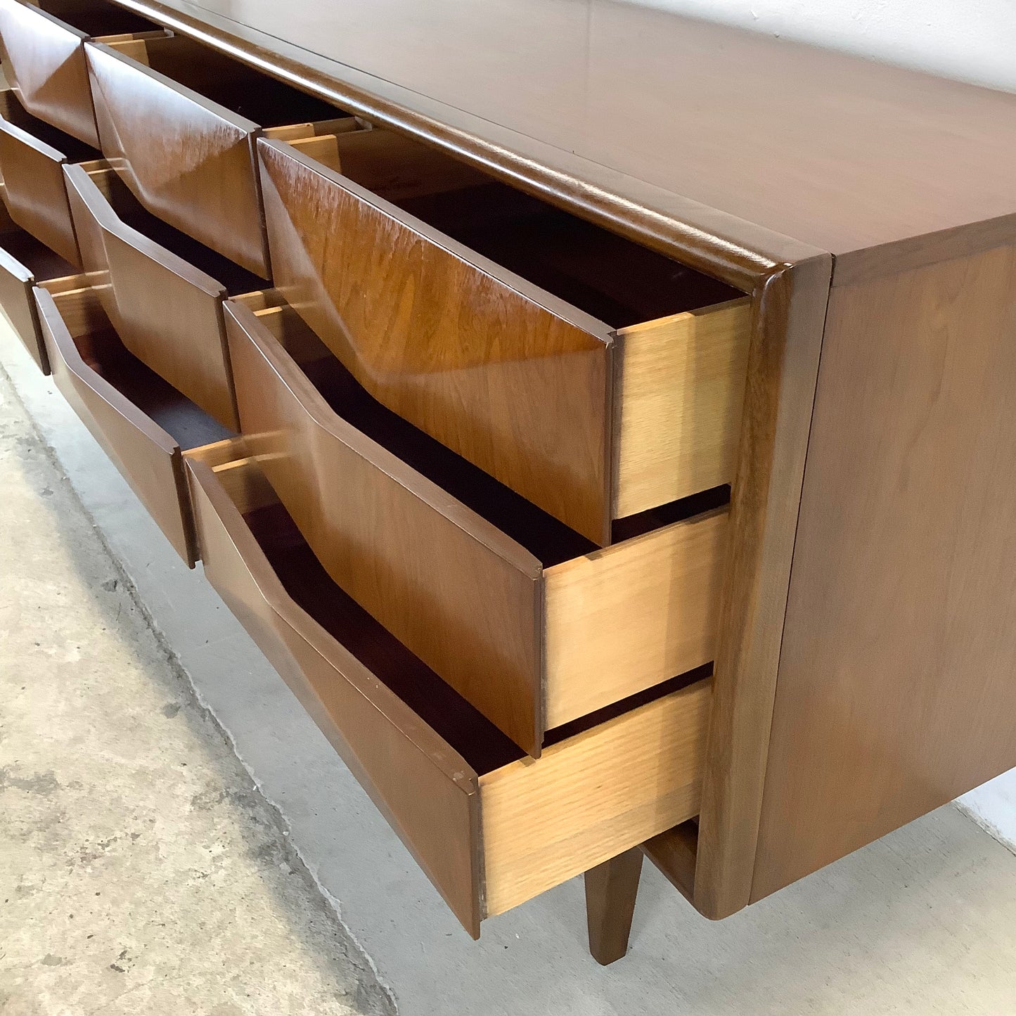 MCM Walnut Diamond Front Dresser by United Furniture