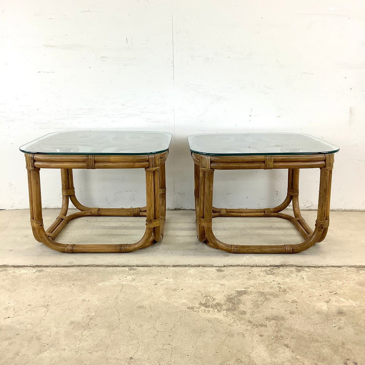 Pair Vintage Rattan End Tables