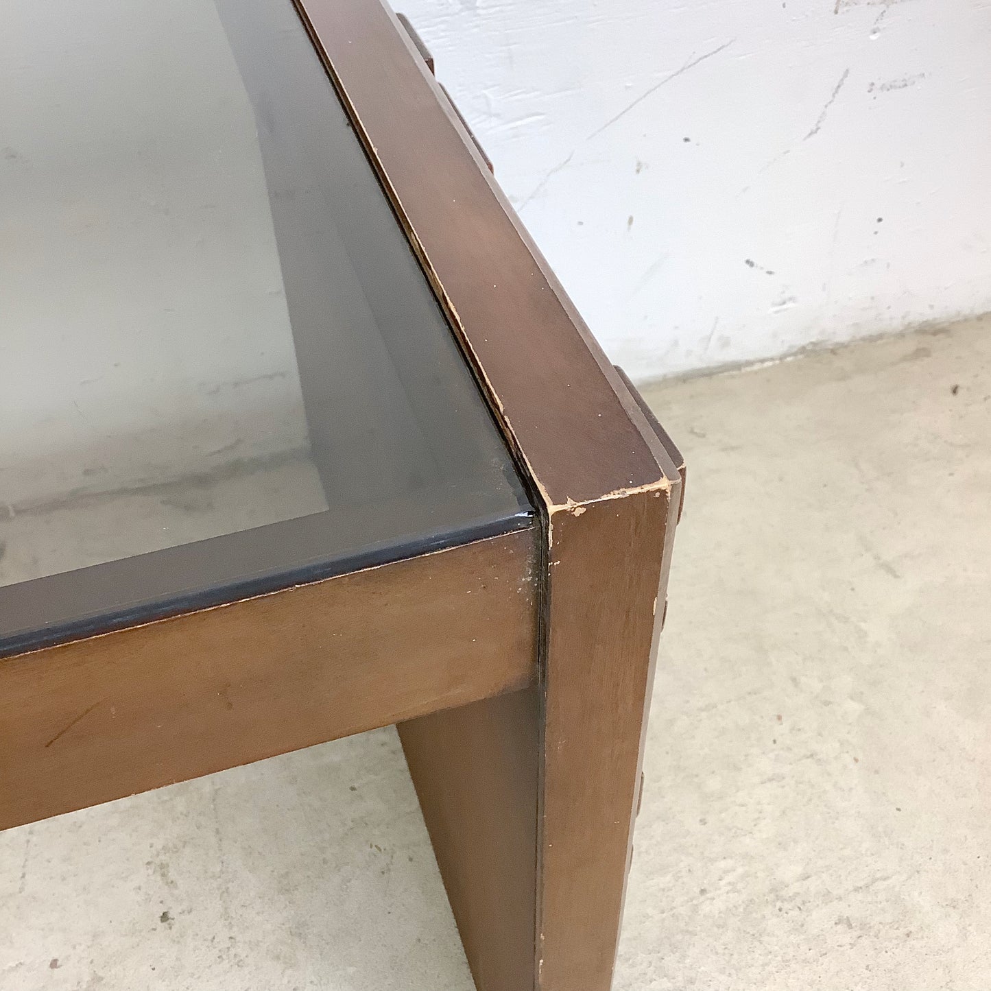 Pair Brutalist Modern Glass Top End Tables