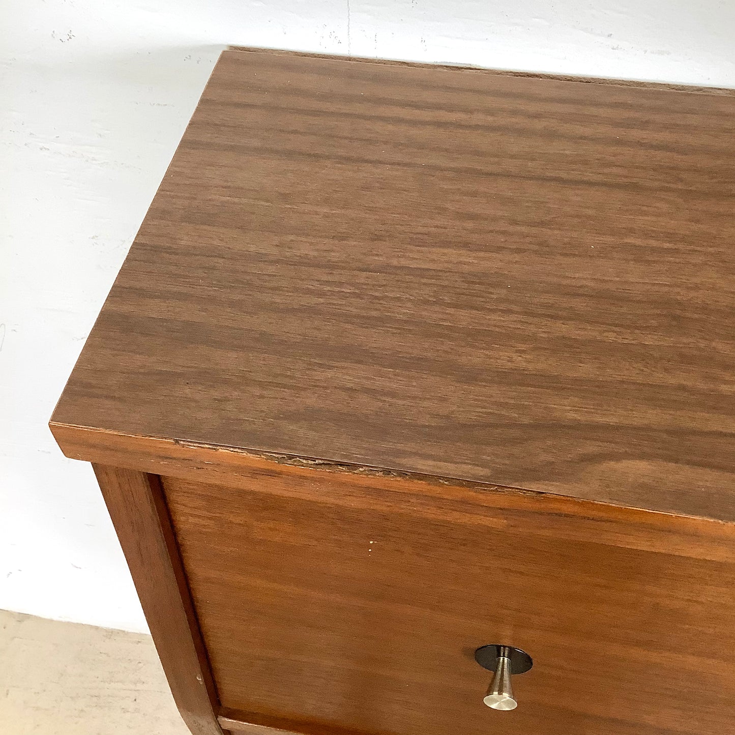 Mid-Century Walnut Twin Bed Frame with Storage Headboard