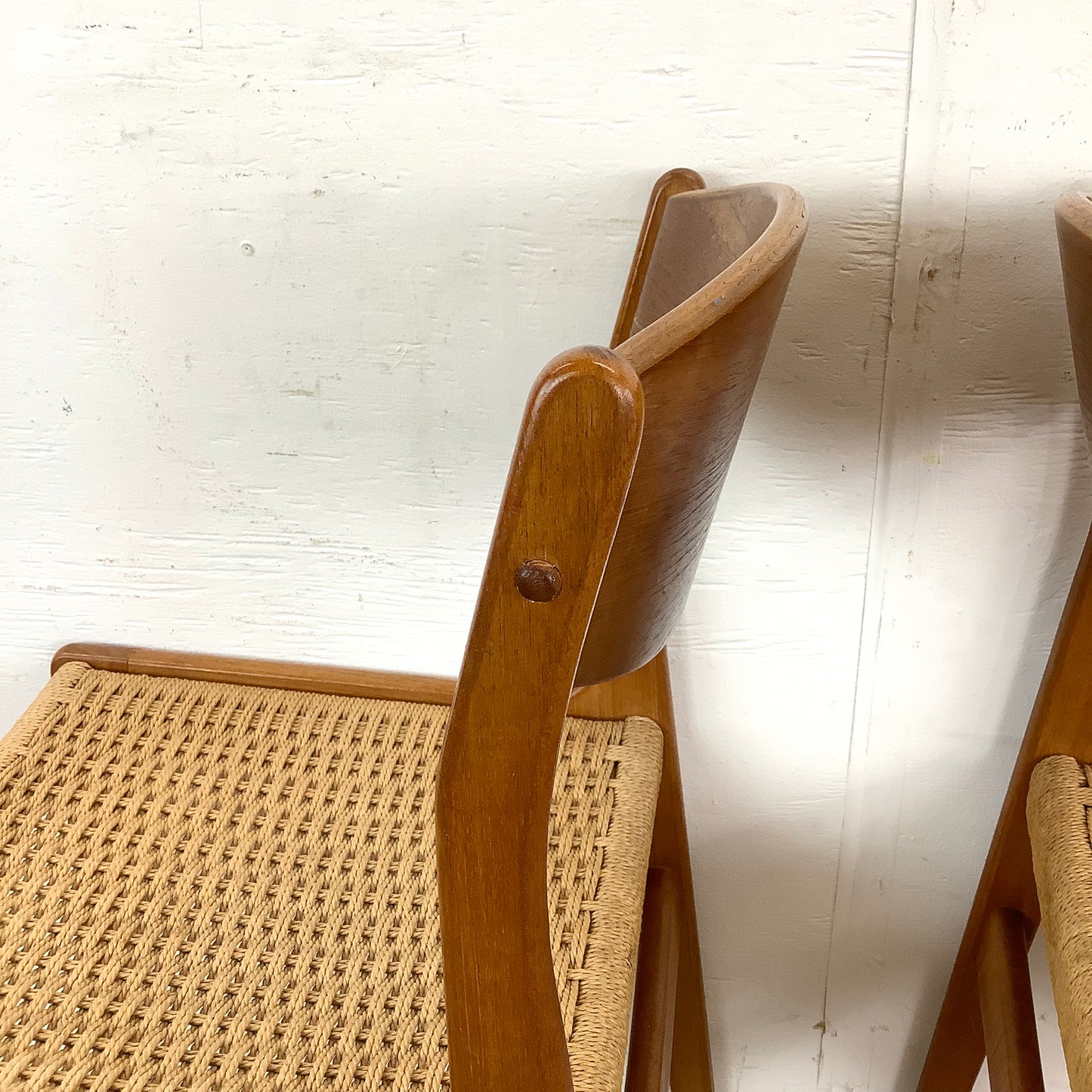 Vintage Teak DIning Chairs with Rope Seats- pair
