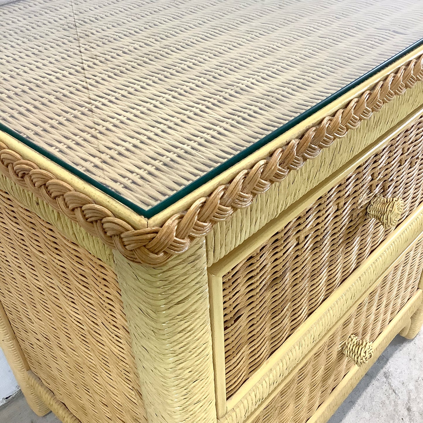 Vintage "Wicker" Two Drawer Nightstand by Henry Link
