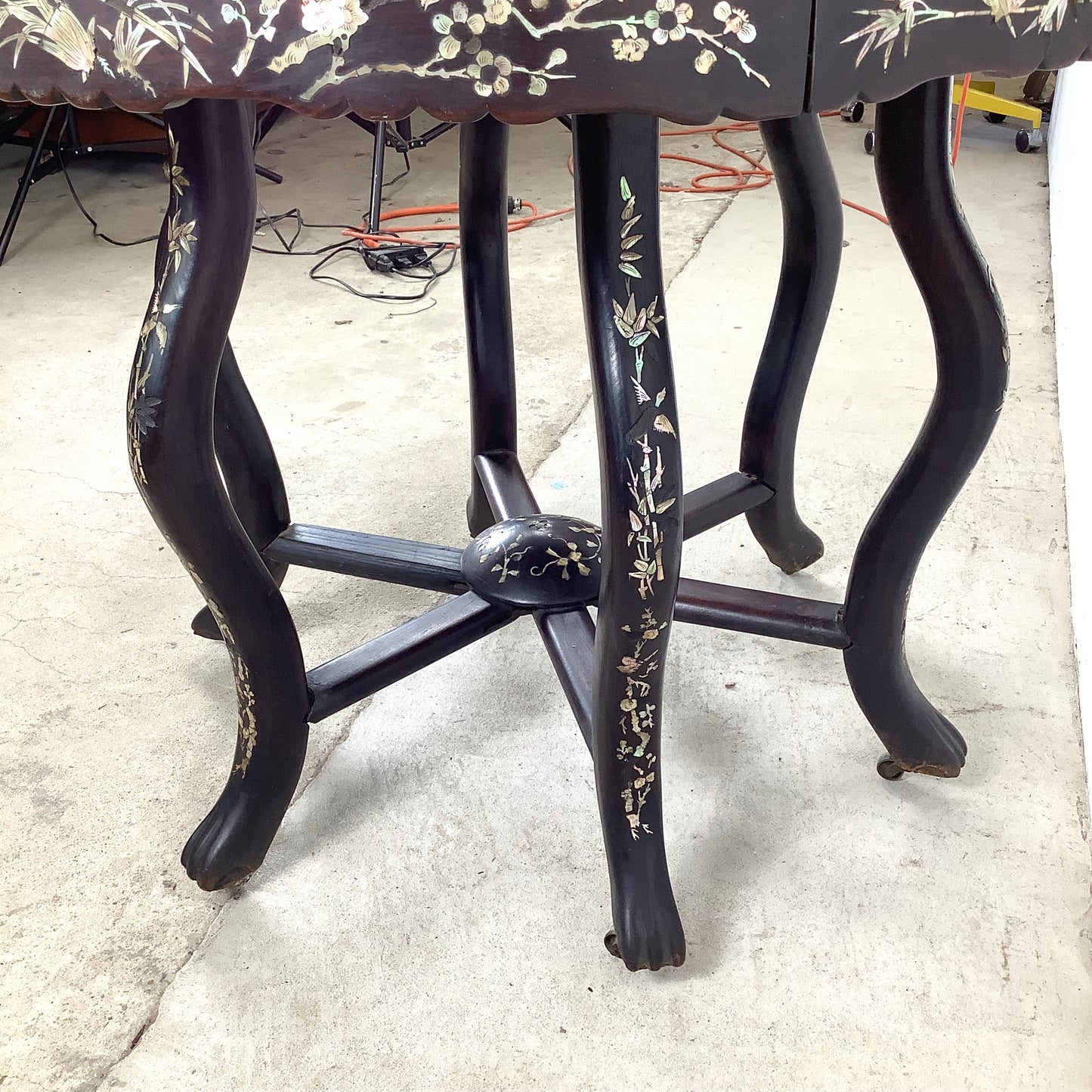 20th Century Chinese Export Center Table Wtih Stone Top and Decorative Inlay