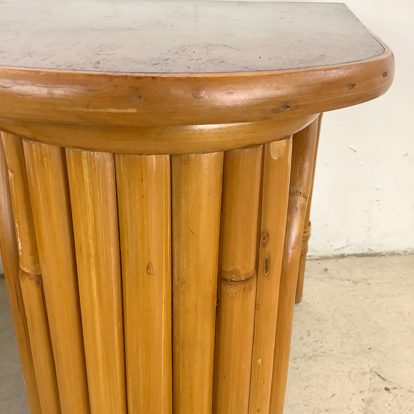 Pair Paul Frankl Style Rattan Wedge End Tables