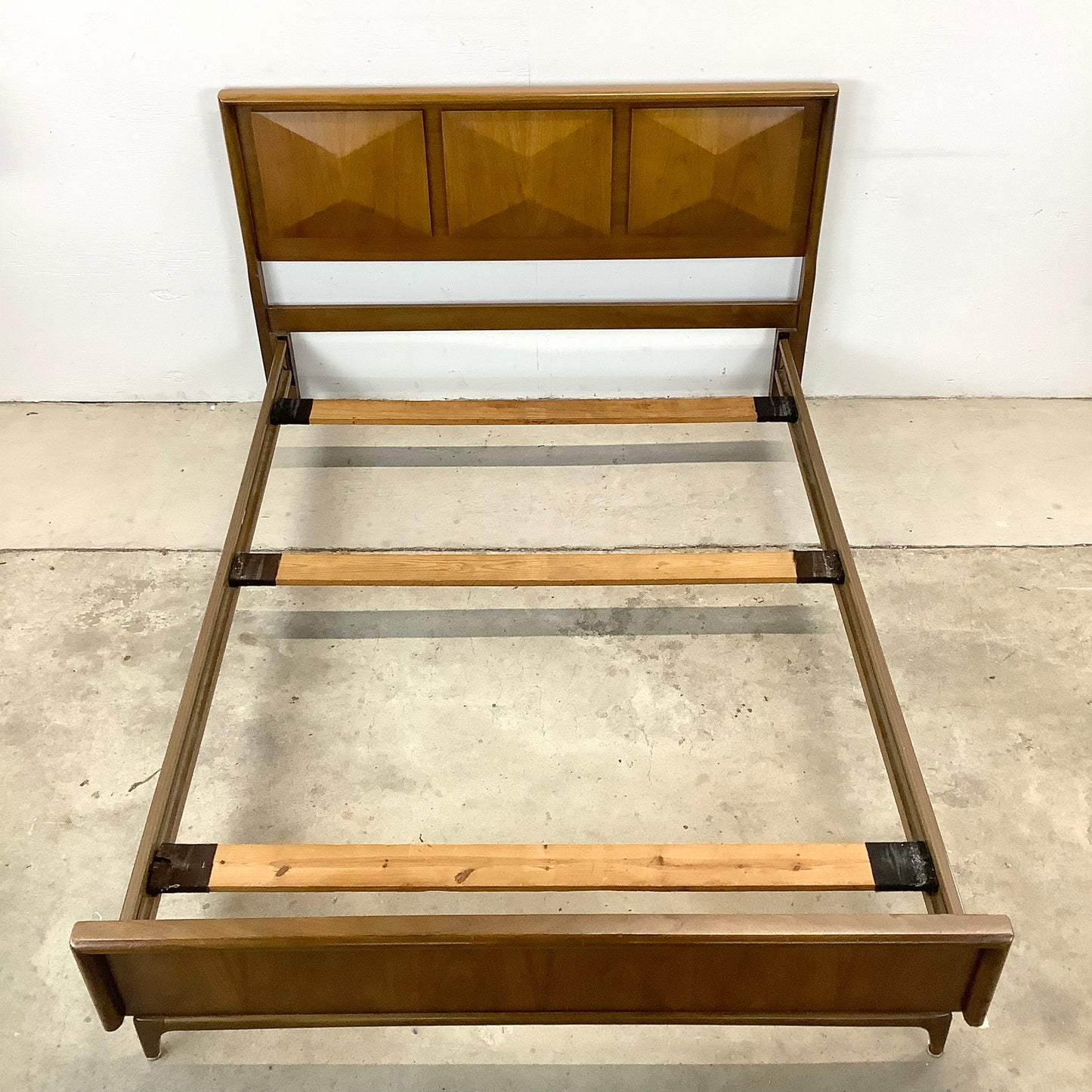 Mid-Century Walnut Diamond Front Bed Frame- Full
