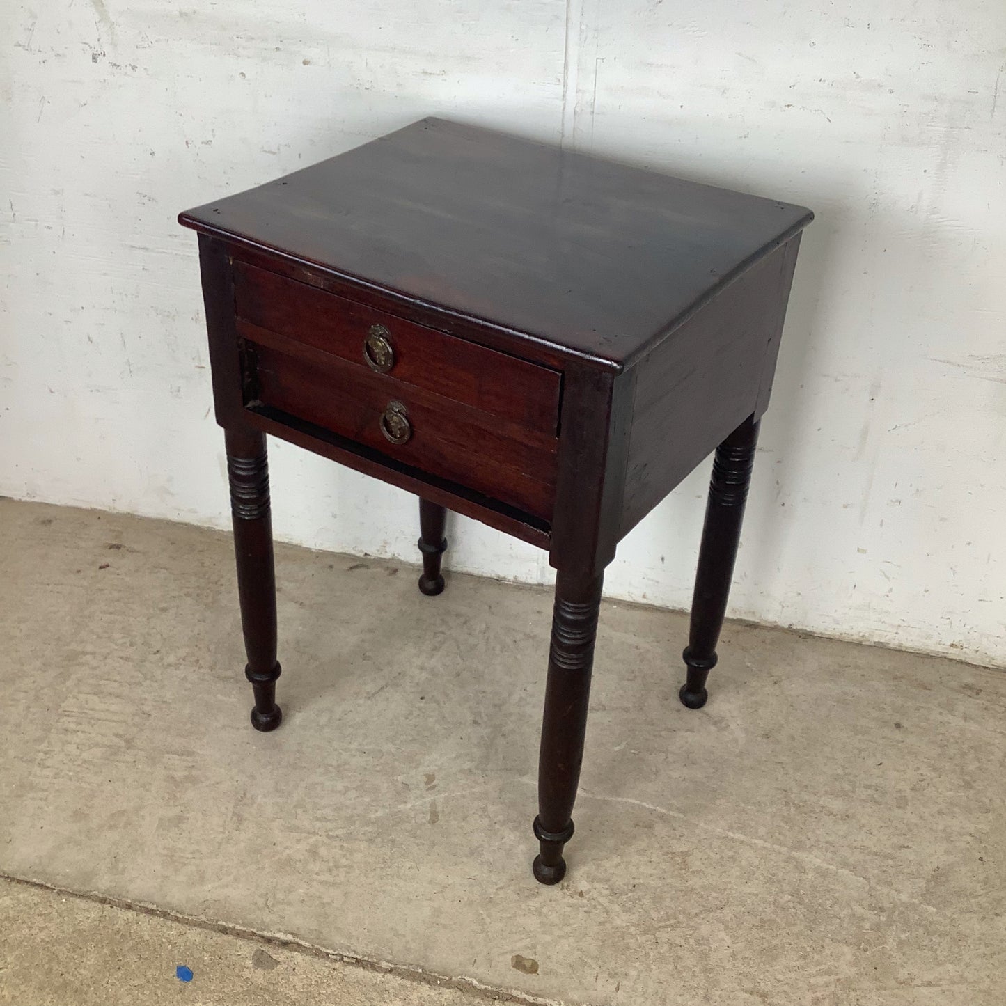 Antique American Federal Mahogany Two-Drawer Stand | Ring-Turned Legs