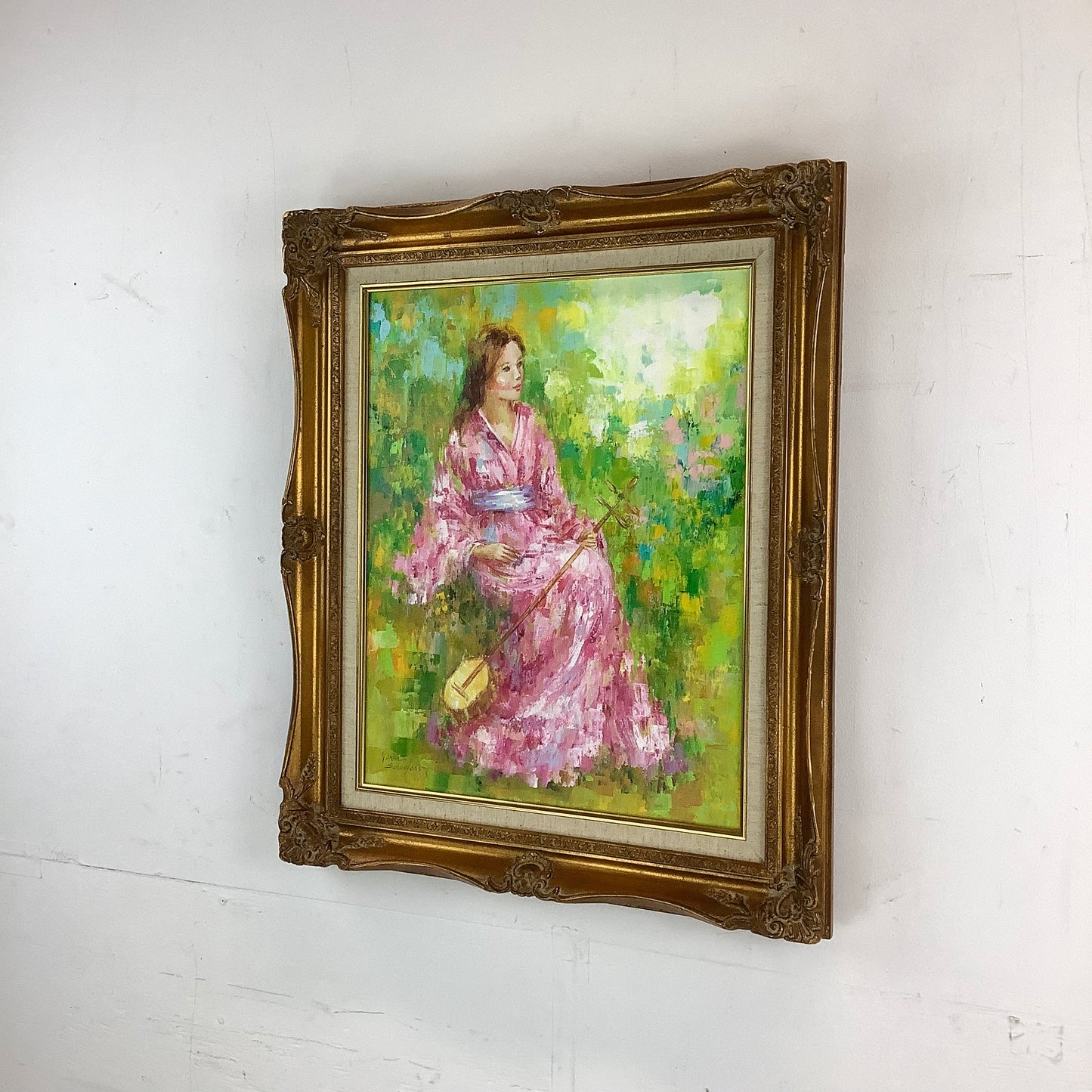 Original Vintage Oil by Karin Schaefers – Woman in Pink Kimono