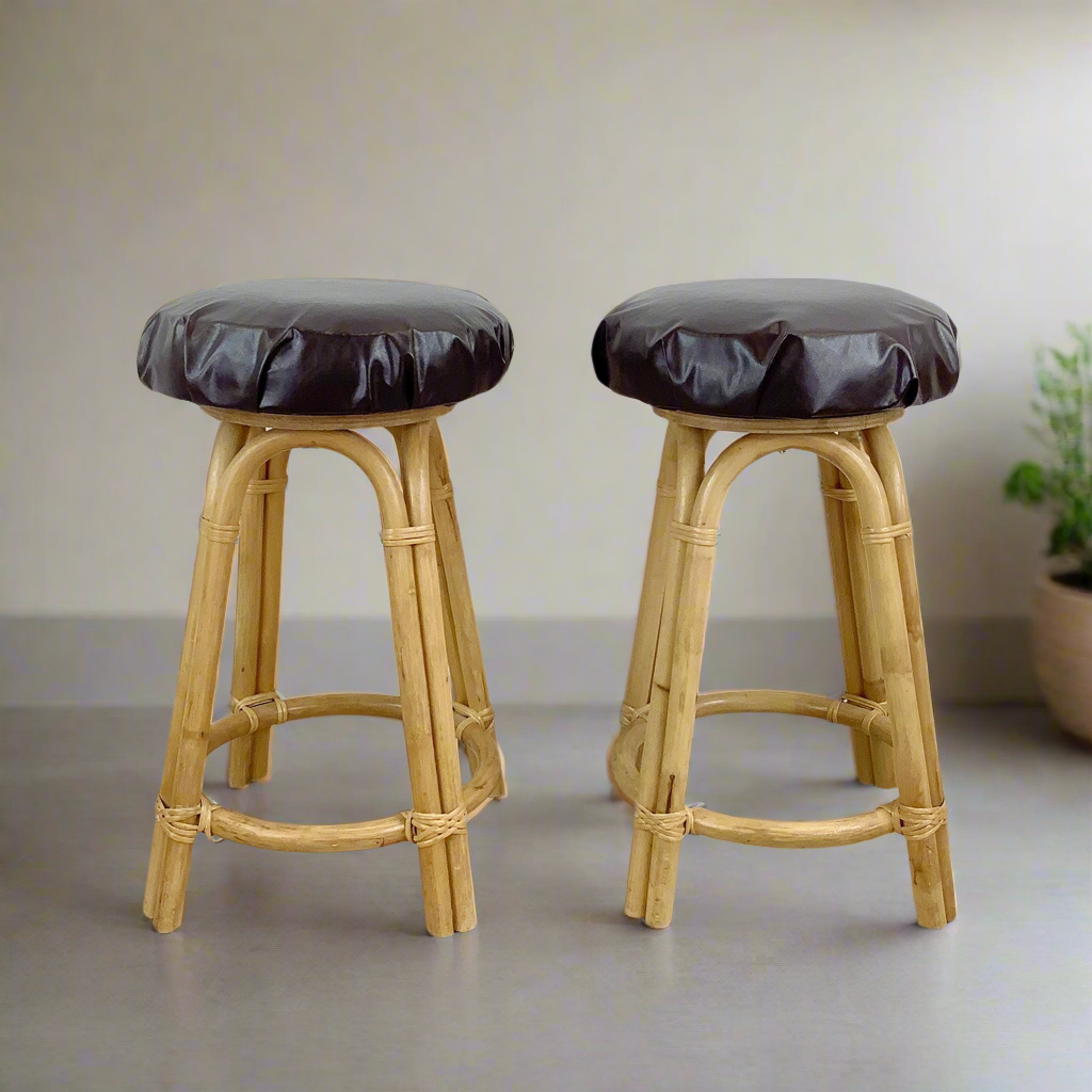 Pair Vintage Modern Bamboo Barstools