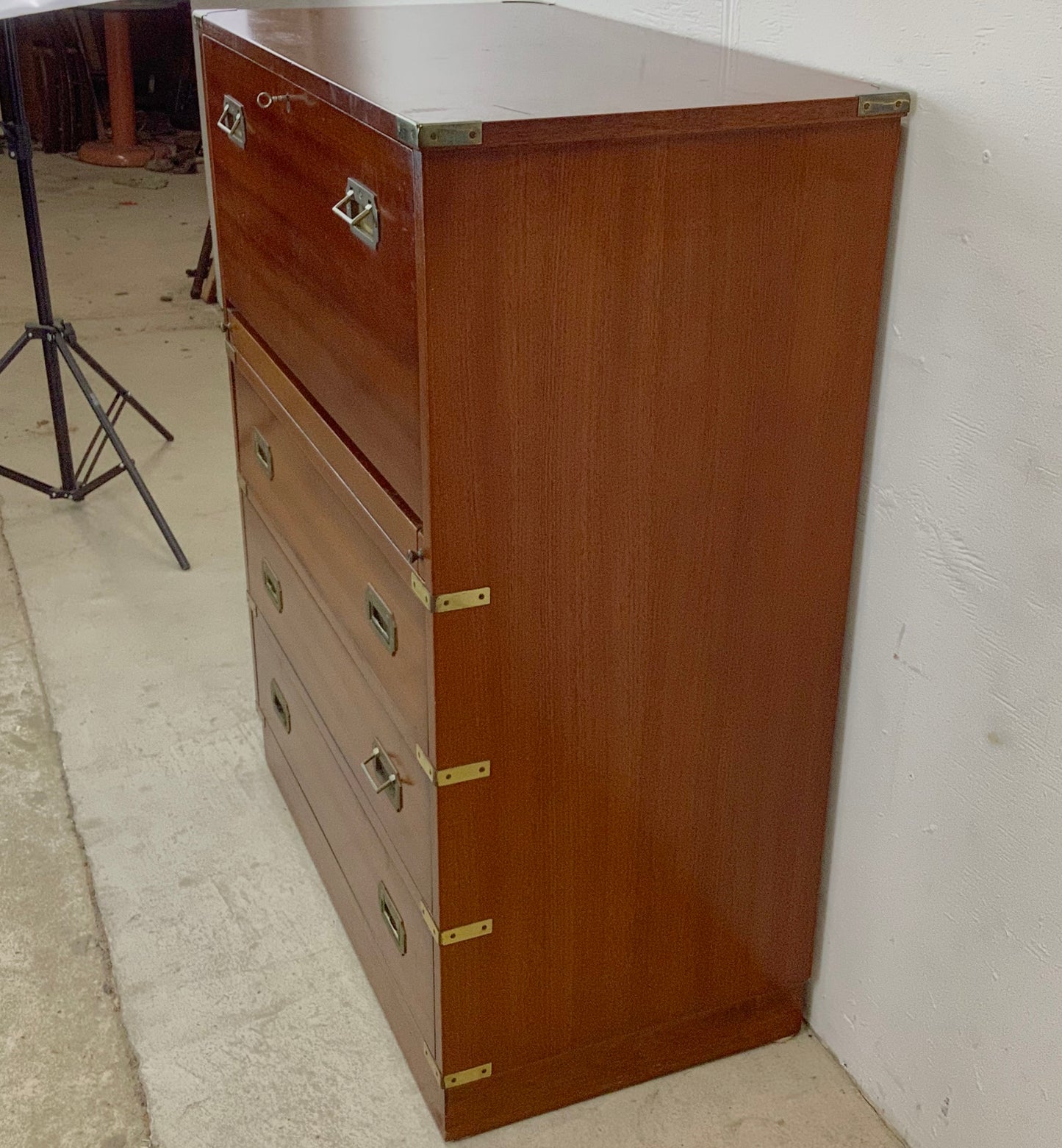 Vintage Campaign Dresser With Drop Front Desk by Doherty