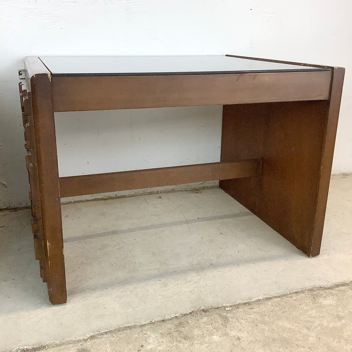 Pair Brutalist Modern Glass Top End Tables