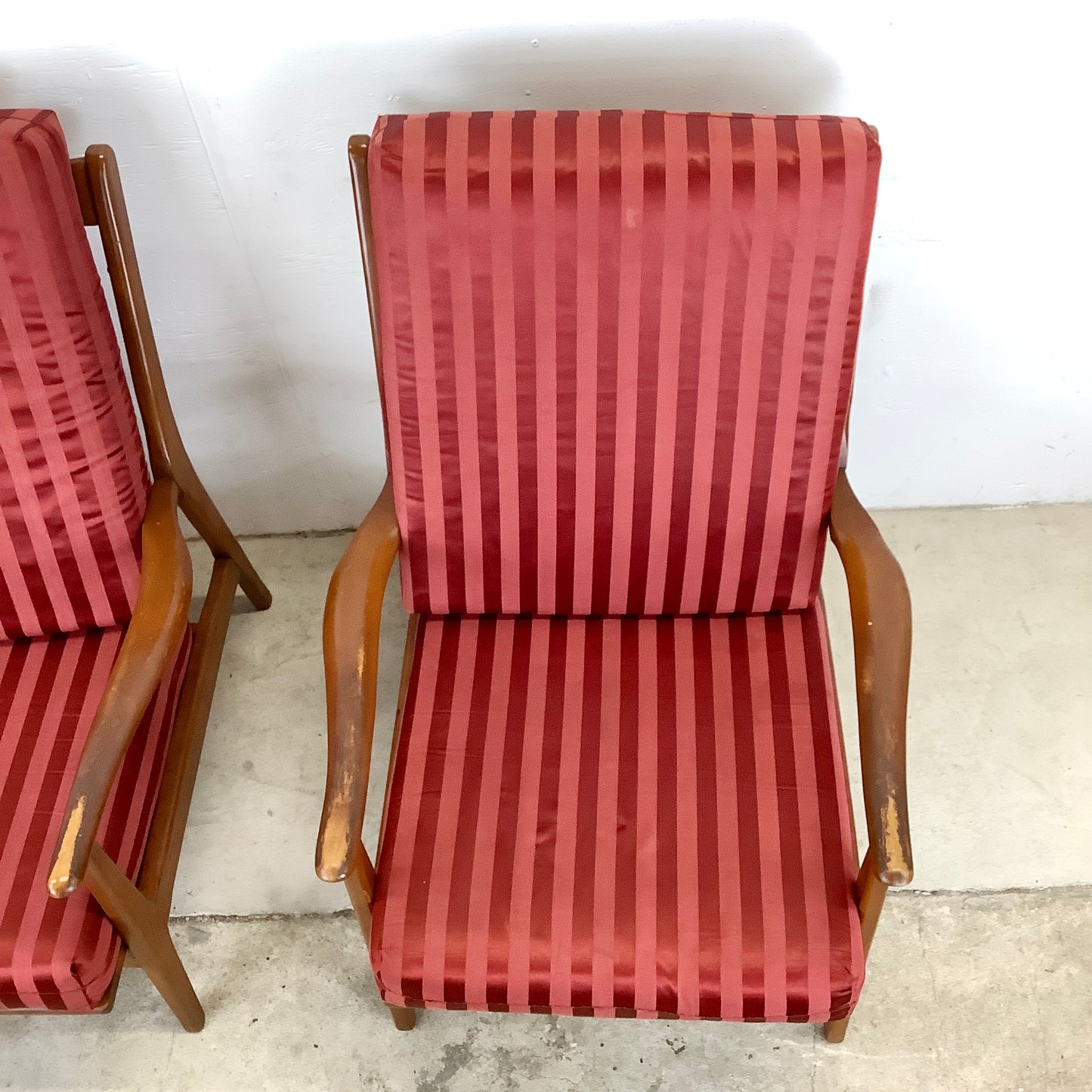 Pair Mid-Century Walnut Frame Lounge Chairs
