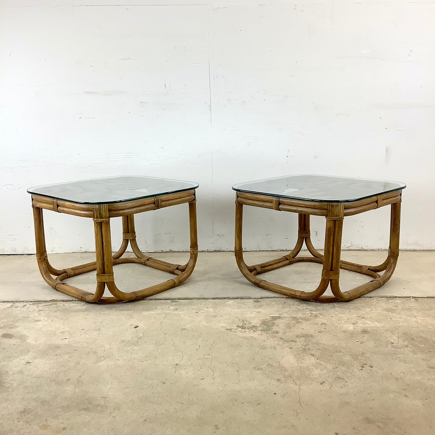 Pair Vintage Rattan End Tables