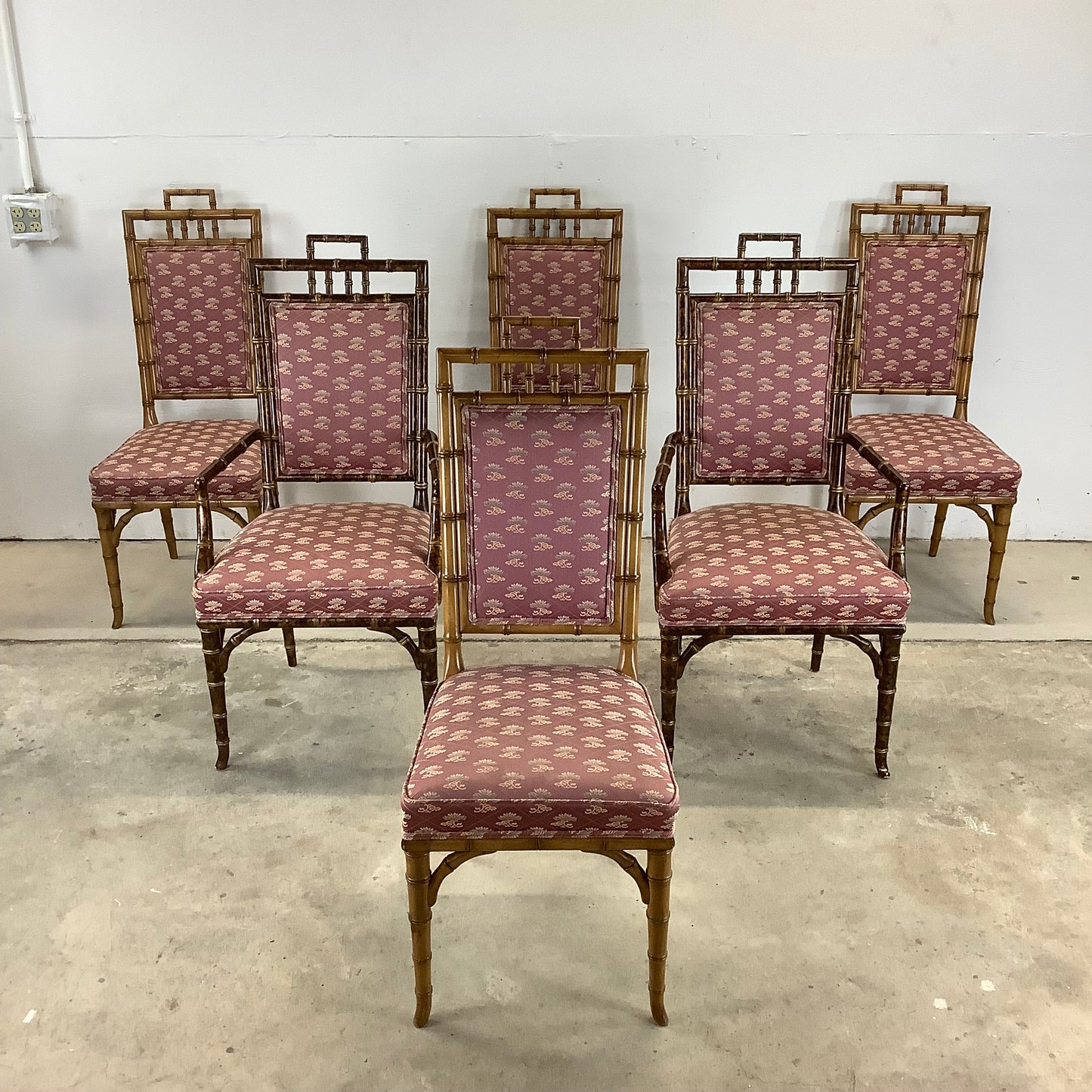 Vintage Regency Faux Bamboo Dining Chairs- set of Six