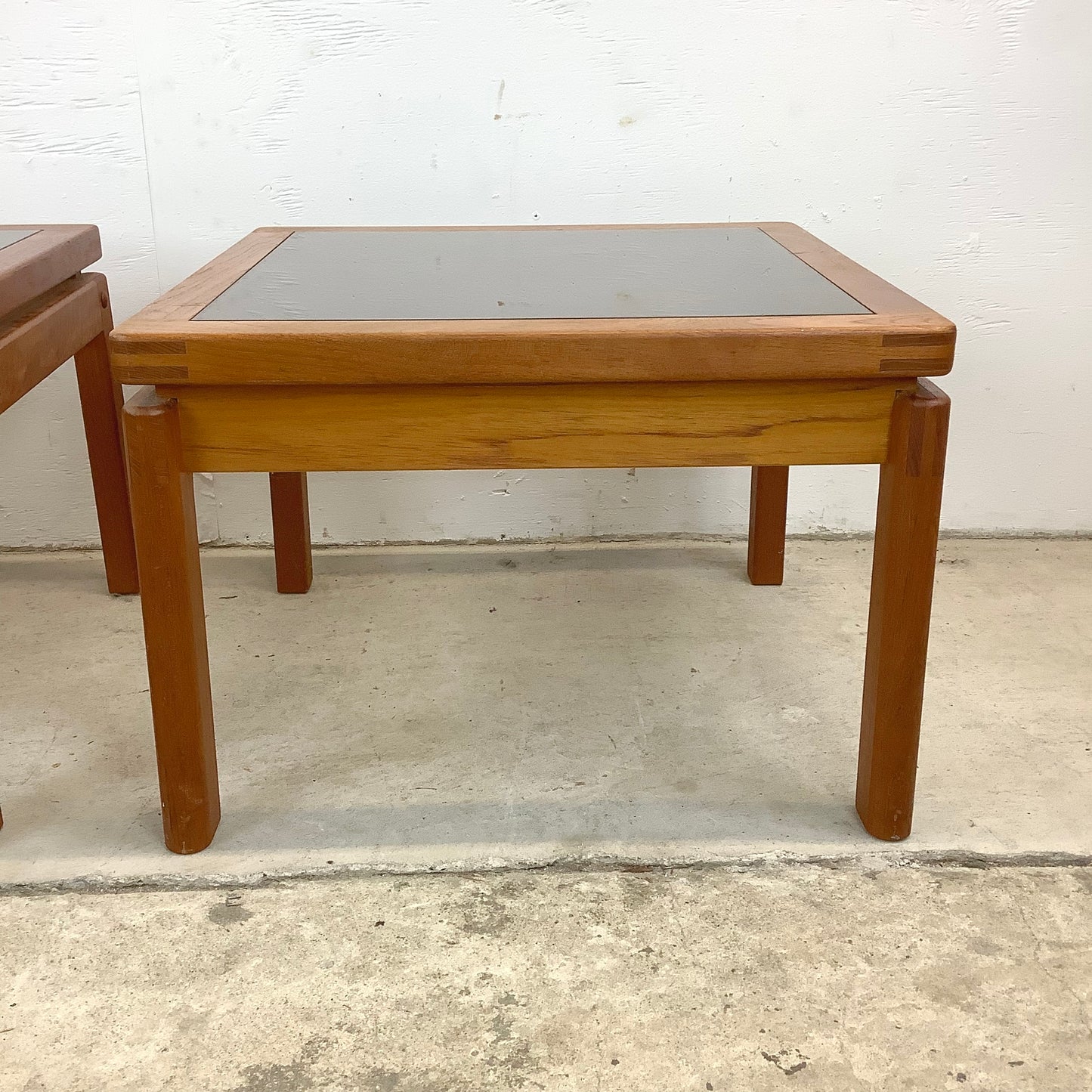 Danish Modern Teak End Tables With Smoked Glass- Pair